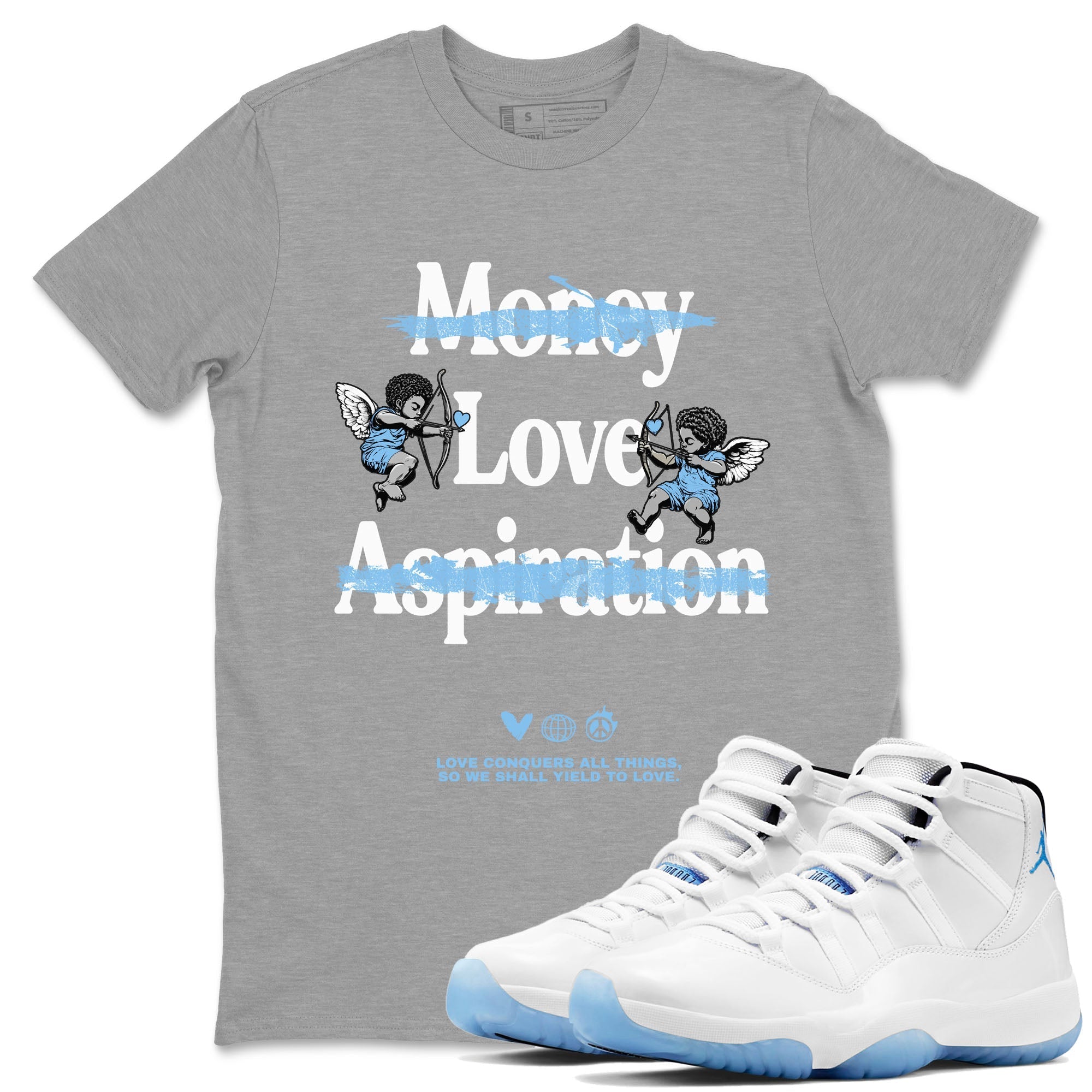 Love Conquers All Things snkmatch Tees - Air Jordan 11 Legend Blue