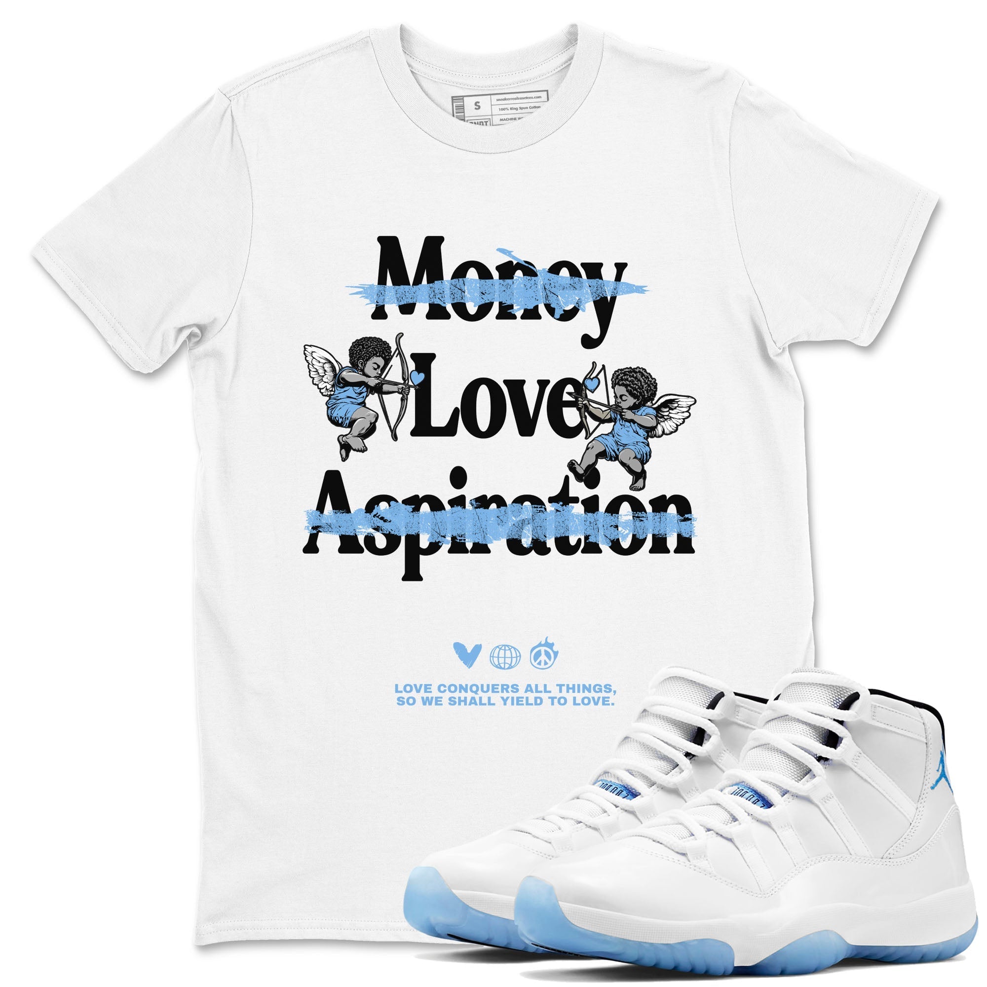 Love Conquers All Things snkmatch Tees - Air Jordan 11 Legend Blue