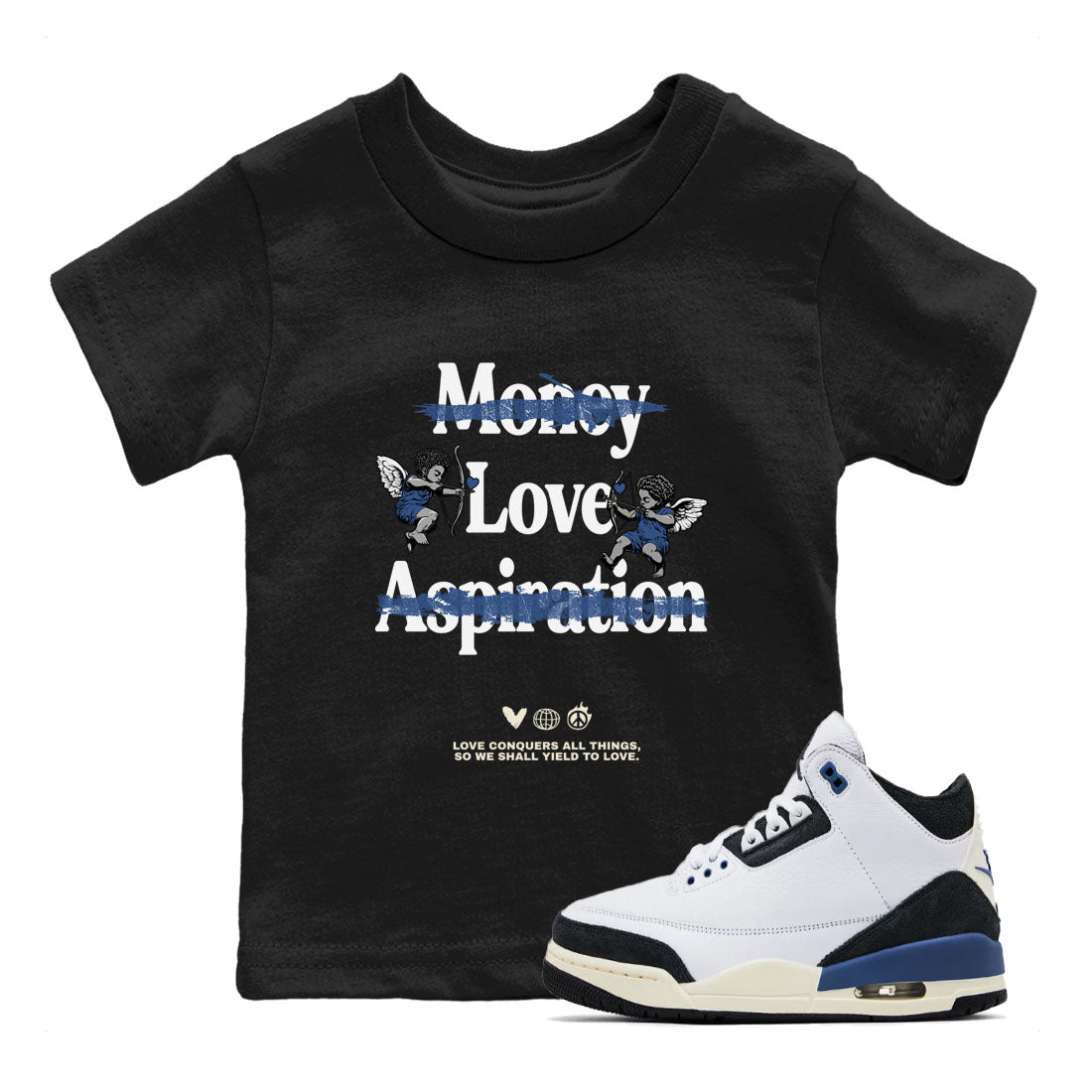 Love Conquers All Things snkmatch Tees Kids - Air Jordan 3 A Ma Maniere x Diffused Blue