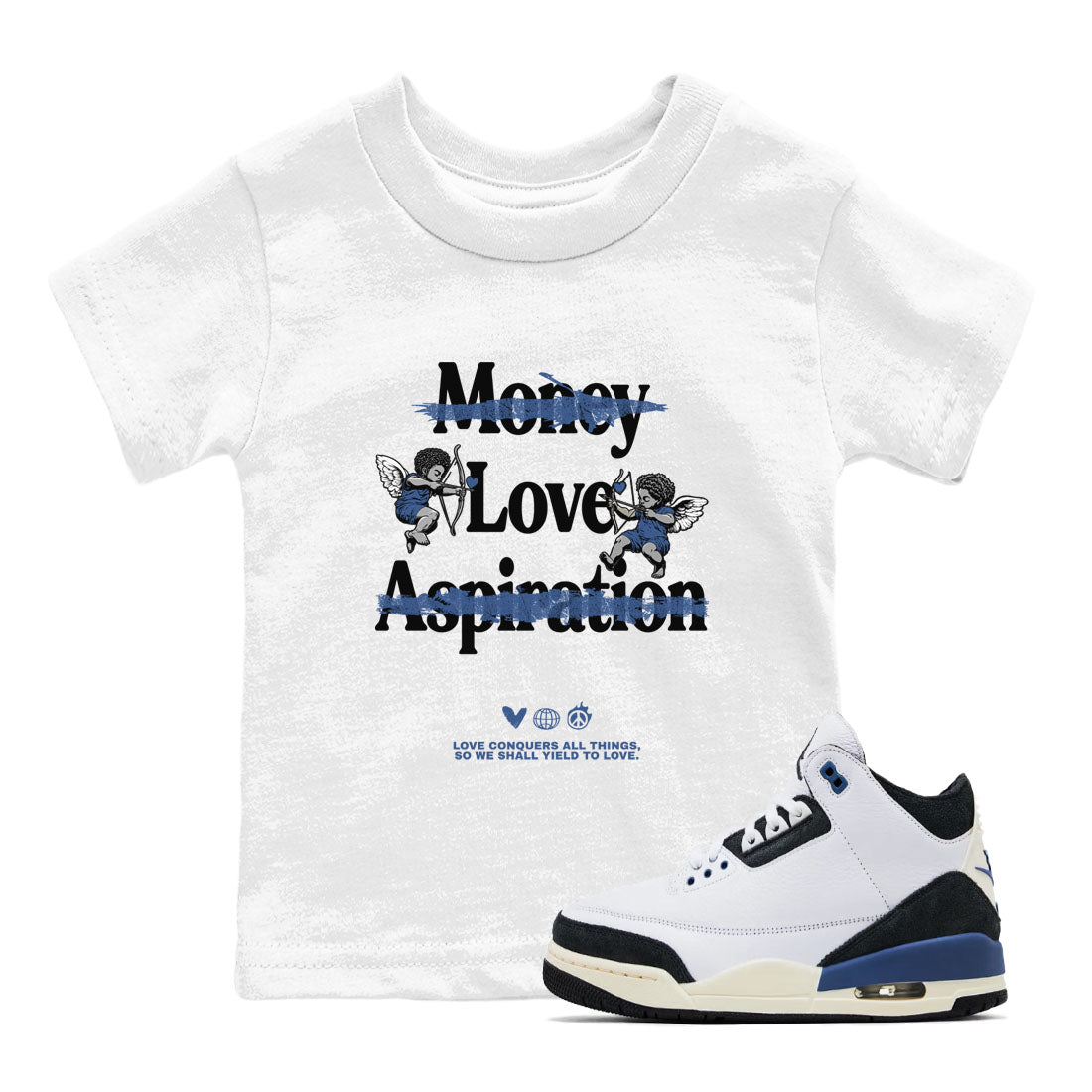 Love Conquers All Things snkmatch Tees Kids - Air Jordan 3 A Ma Maniere x Diffused Blue
