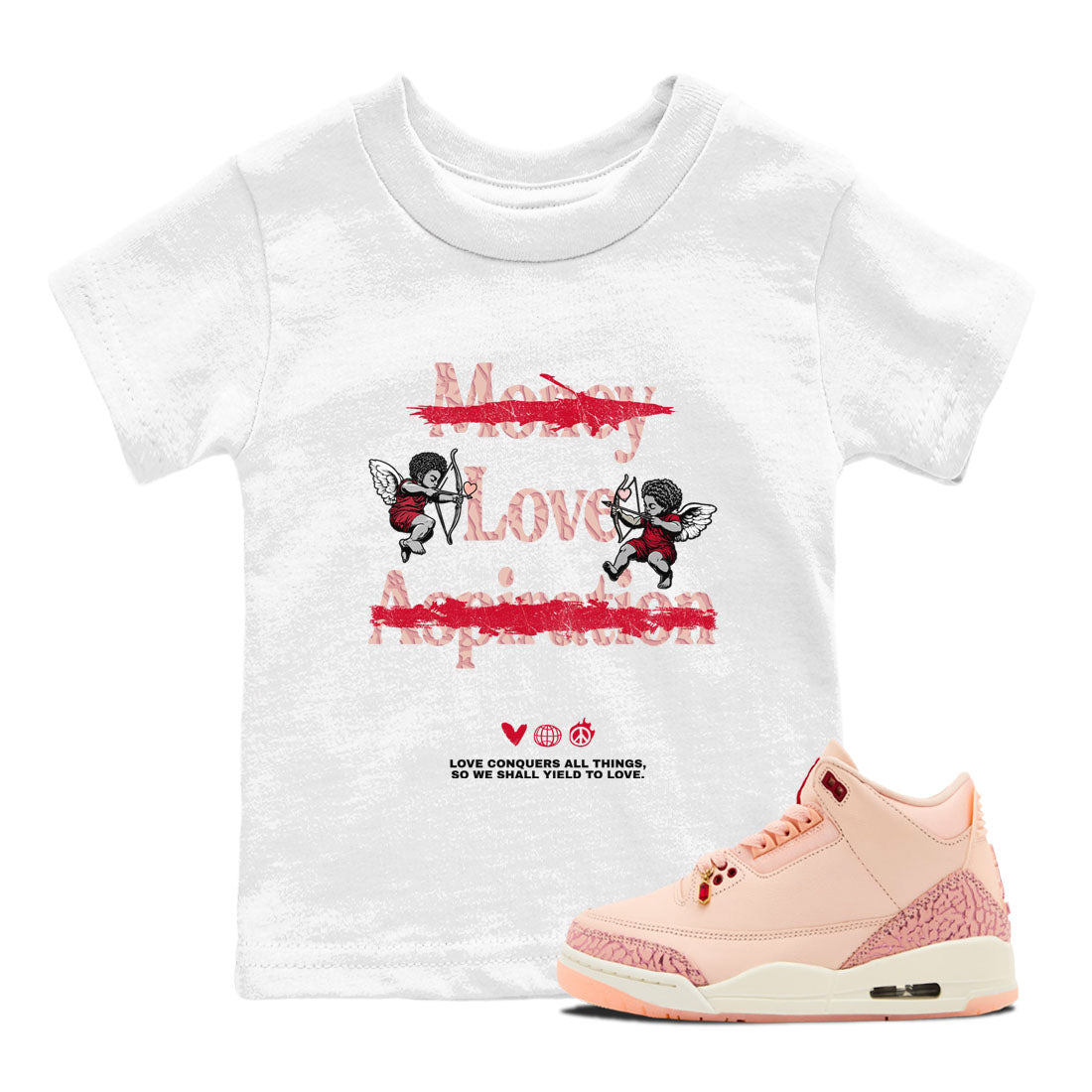 Love Conquers All Things snkmatch Tees Kids - Air Jordan 3 Valentines Day