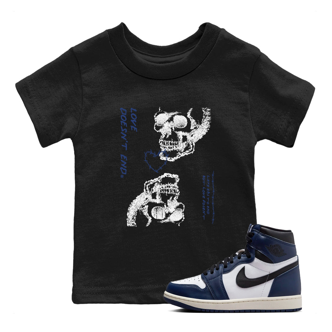Love Doesn't End snkmatch Tees Kids - Air Jordan 1 Midnight Navy