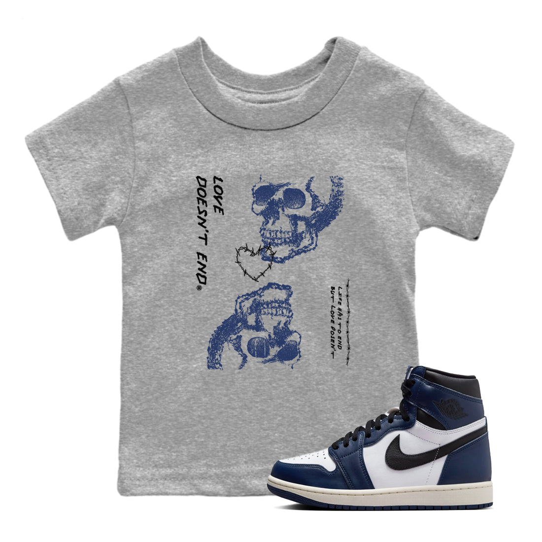 Love Doesn't End snkmatch Tees Kids - Air Jordan 1 Midnight Navy