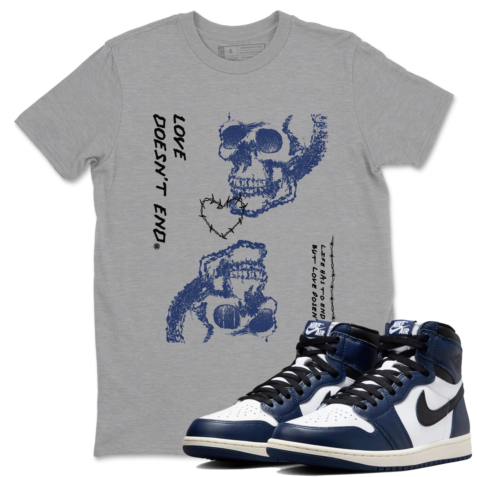 Love Doesn't End snkmatch Tees - Air Jordan 1 Midnight Navy