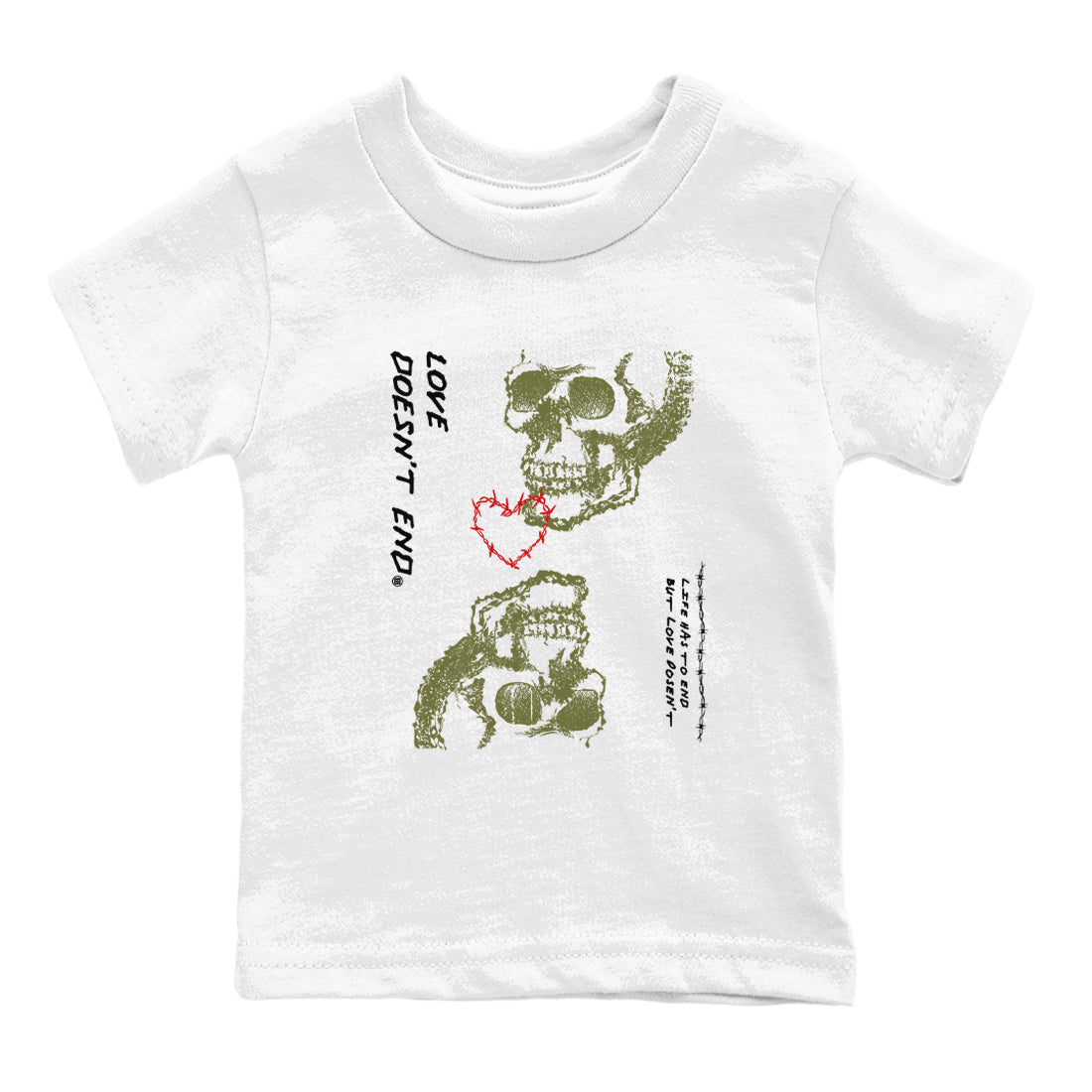 Love Doesn't End snkmatch Tees Kids - Air Jordan 1 Travis Scott Medium Olive