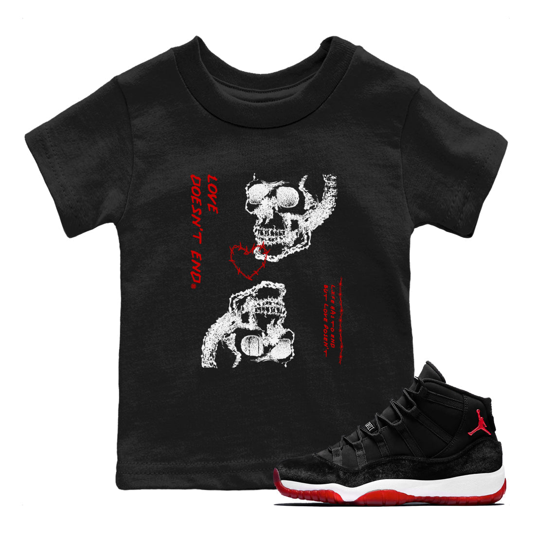 Love Doesn't End snkmatch Tees Kids - Air Jordan 11 Bred Velvet