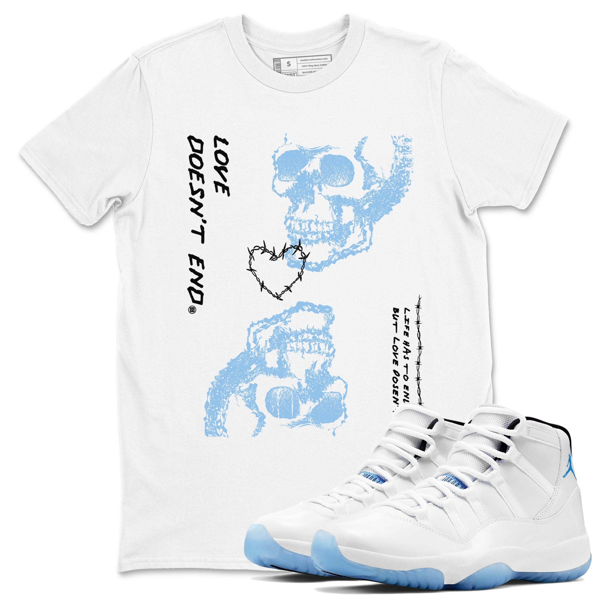 Love Doesn't End snkmatch Tees - Air Jordan 11 Legend Blue