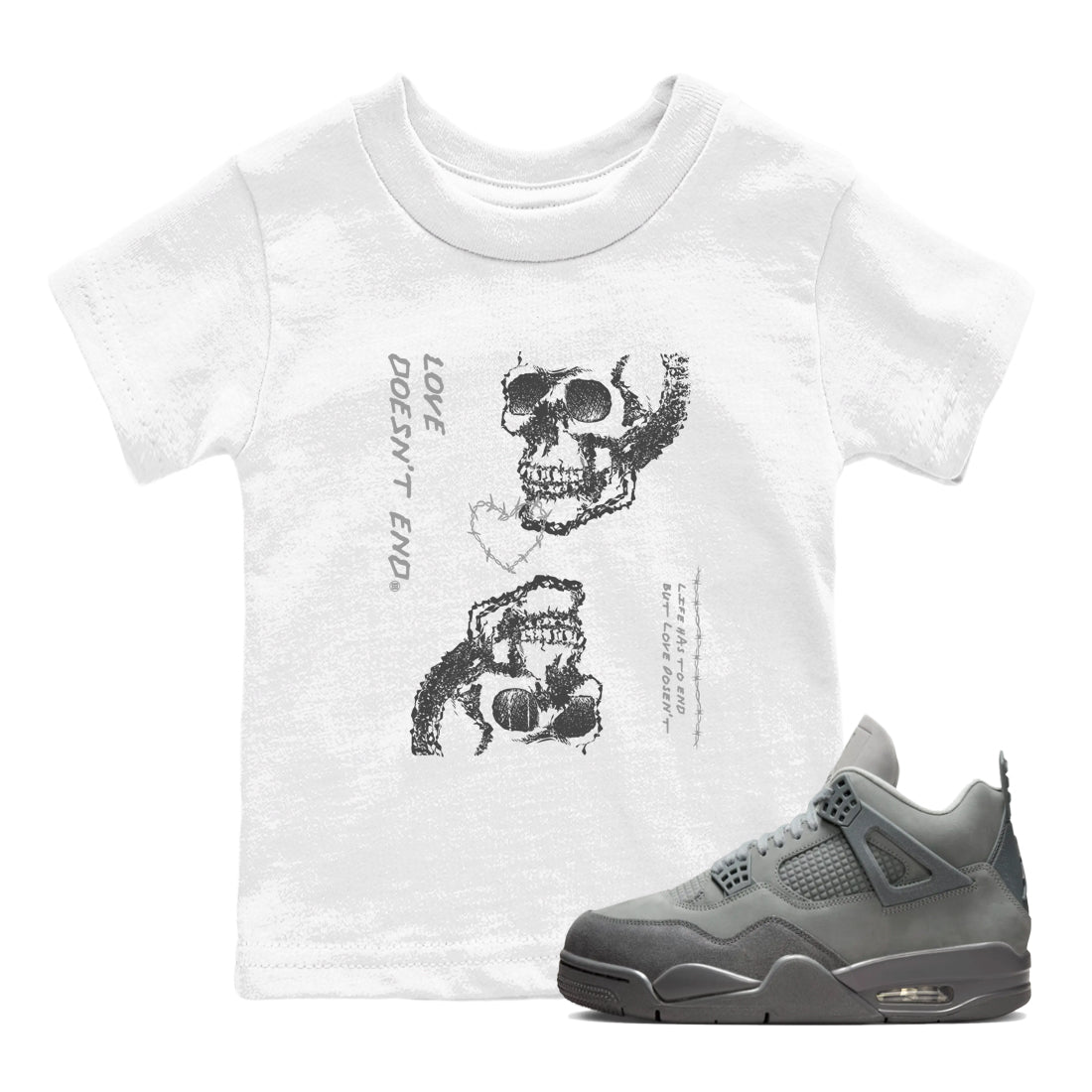 Love Doesn't End snkmatch Tees Kids - Air Jordan 4 Wet Cement