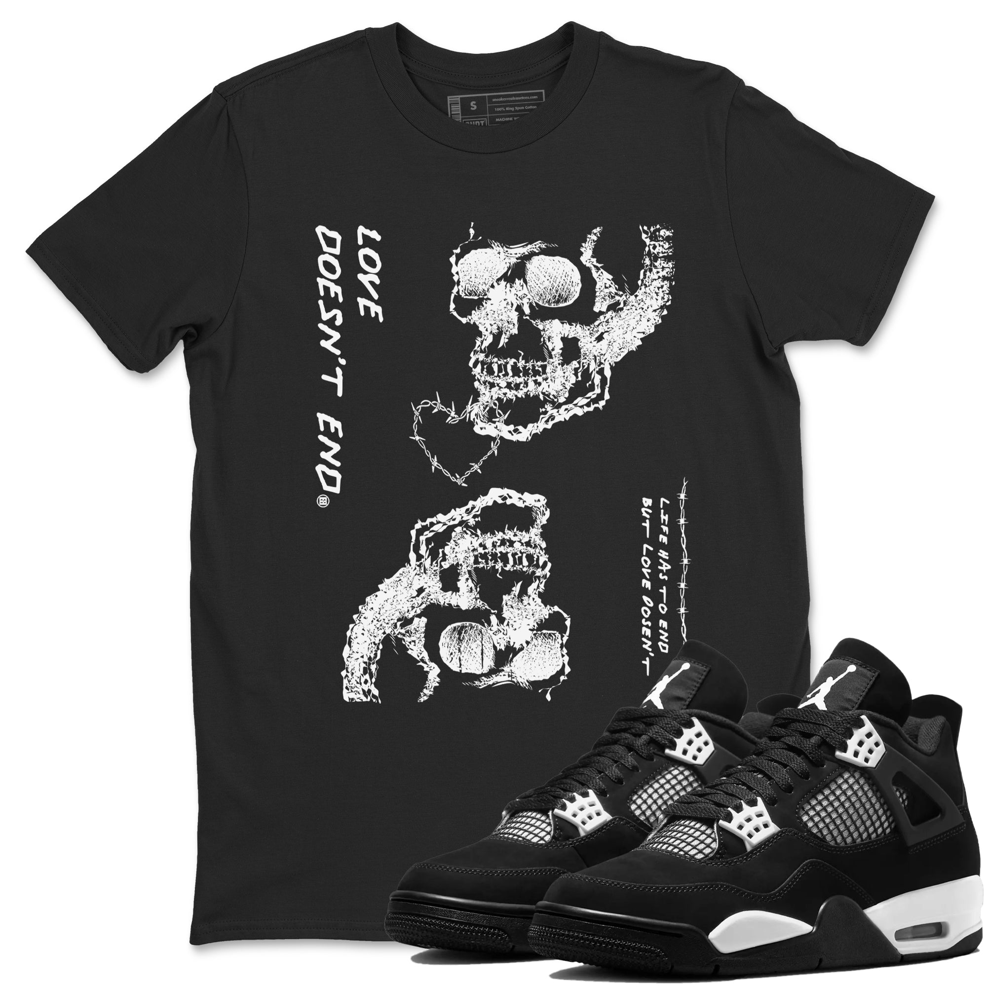 Love Doesn't End snkmatch Tees - Air Jordan 4 White Thunder