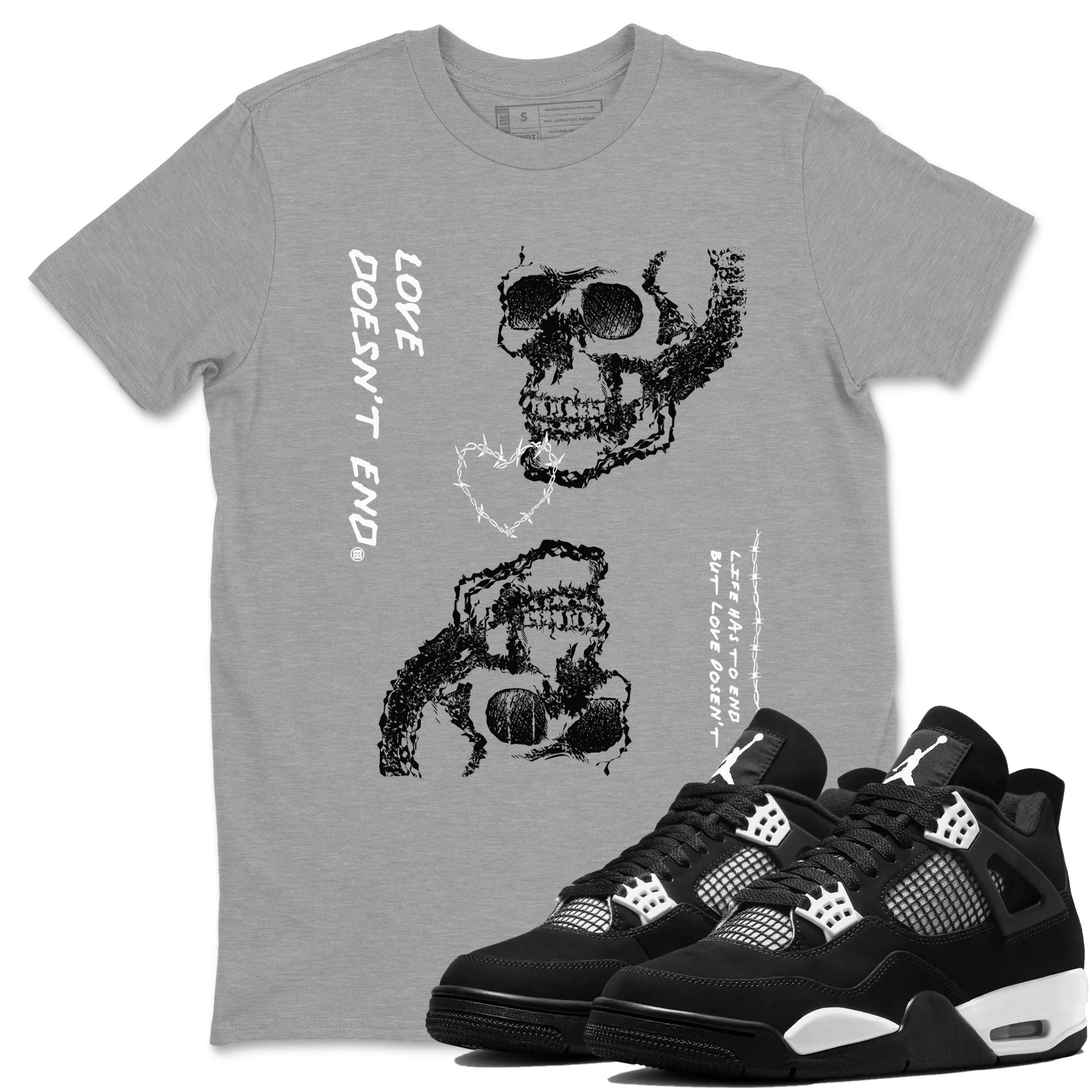 Love Doesn't End snkmatch Tees - Air Jordan 4 White Thunder