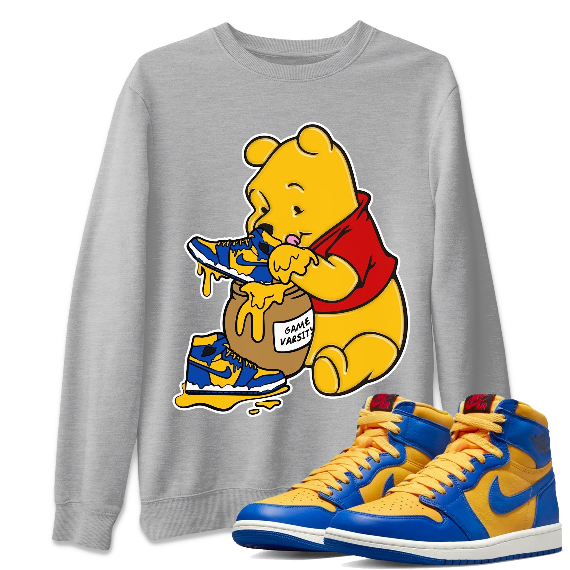 Love Honey Unisex Tops - Air Jordan 1 Game Royal Varsity Maize