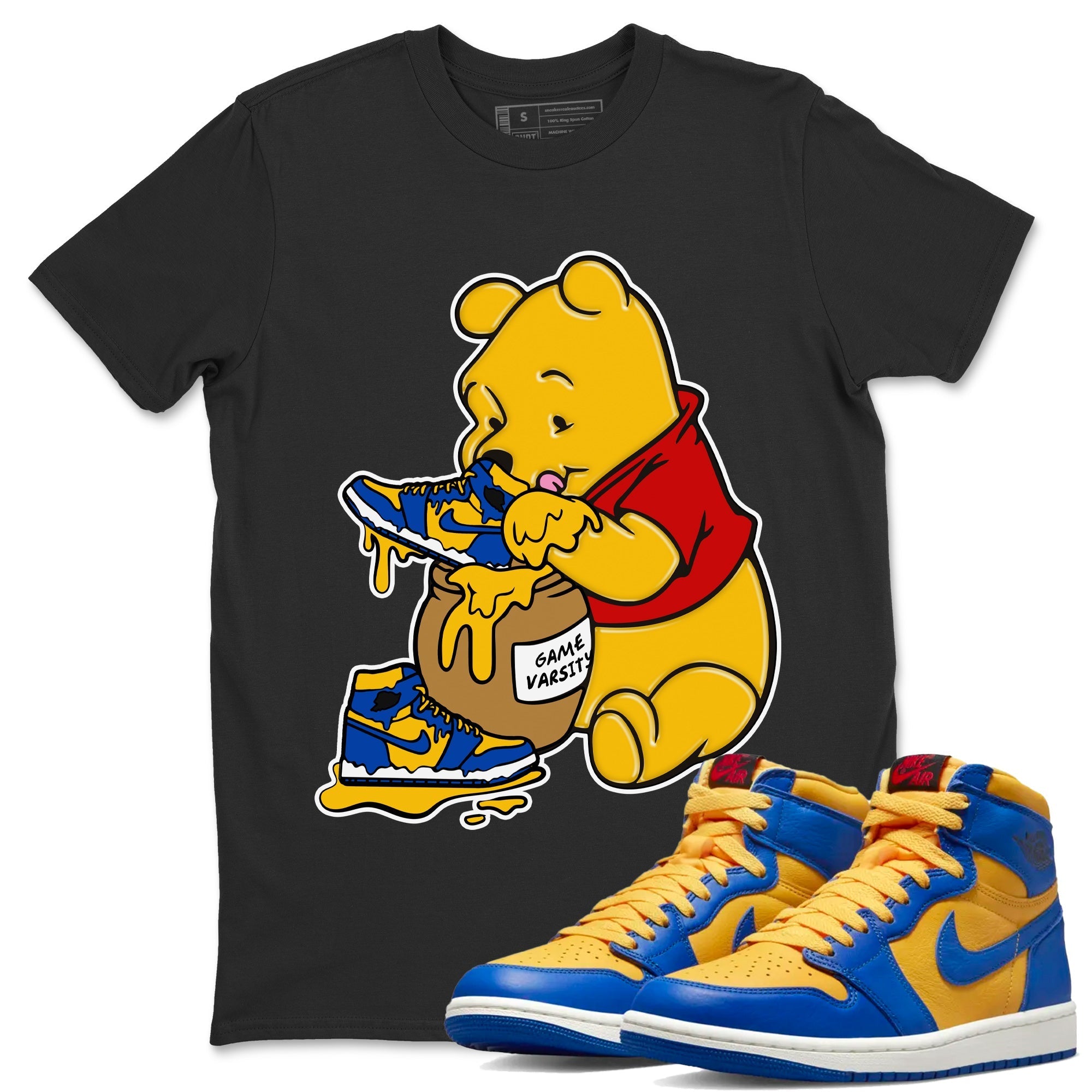 Love Honey Unisex Tops - Air Jordan 1 Game Royal Varsity Maize