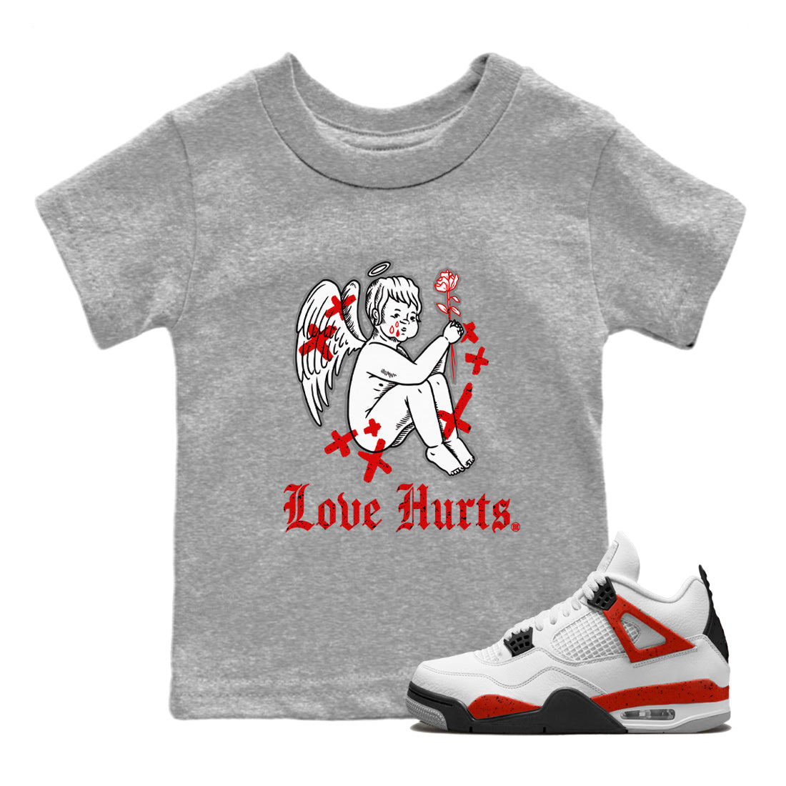 Love Hurts Kids Tops - Air Jordan 4 Red Cement