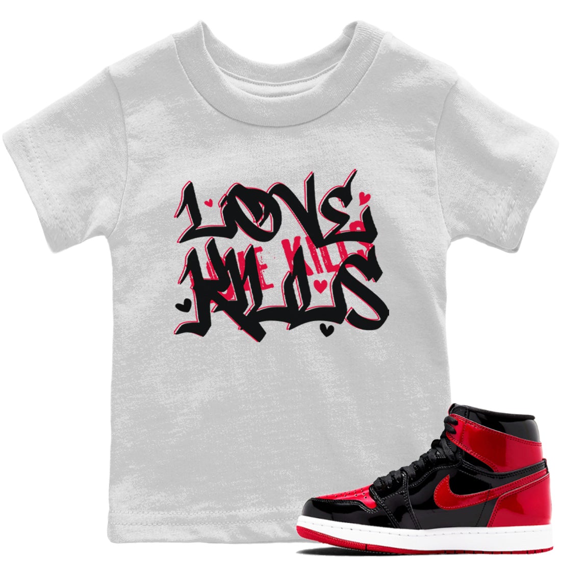 Love Kills Kids Tops - Air Jordan 1 Bred Patent