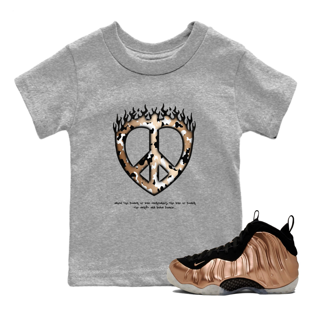 Love Peace snkmatch Tees Kids - Air Foamposite One Metallic Copper