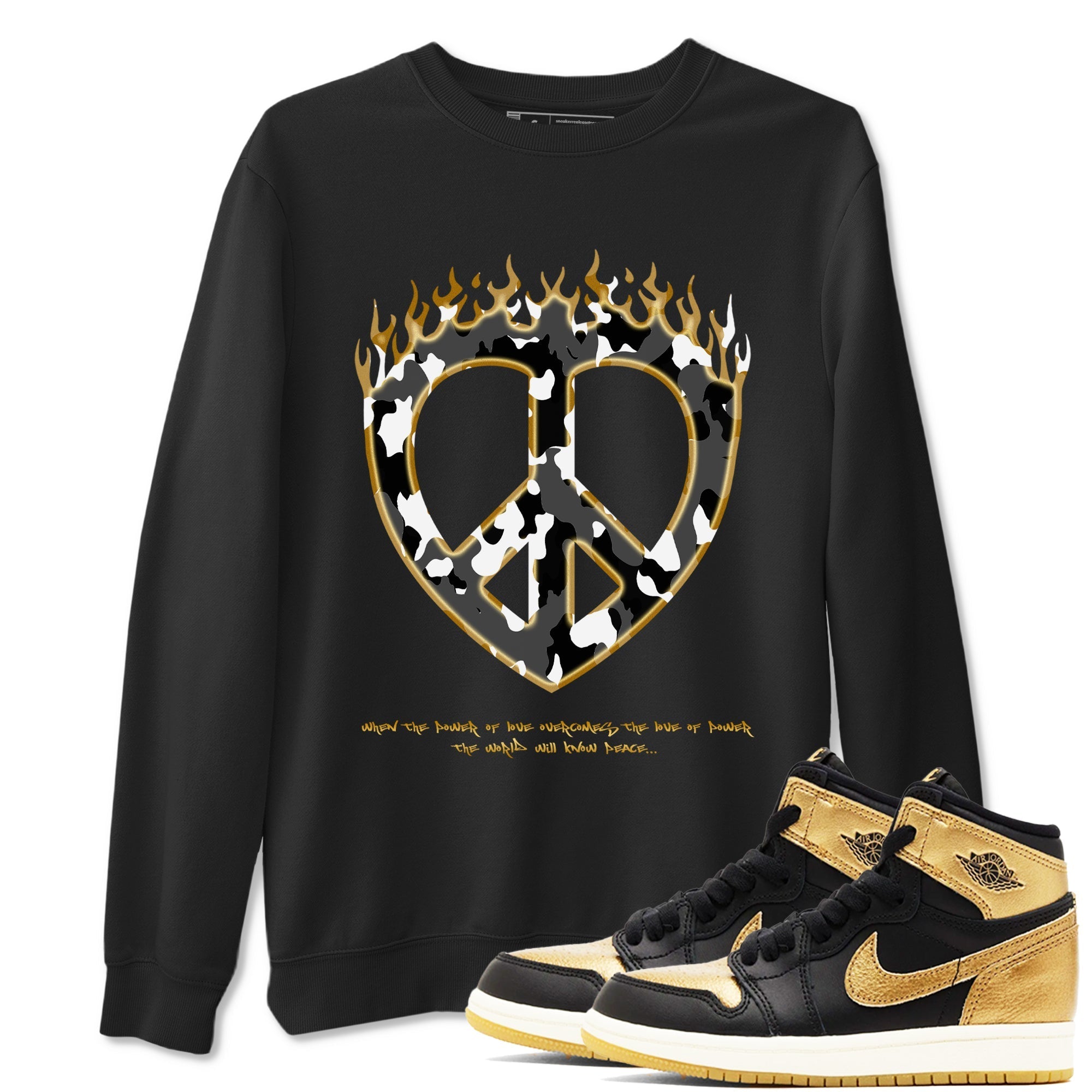 Love Peace snkmatch Tees - Air Jordan 1 Black Metallic Gold