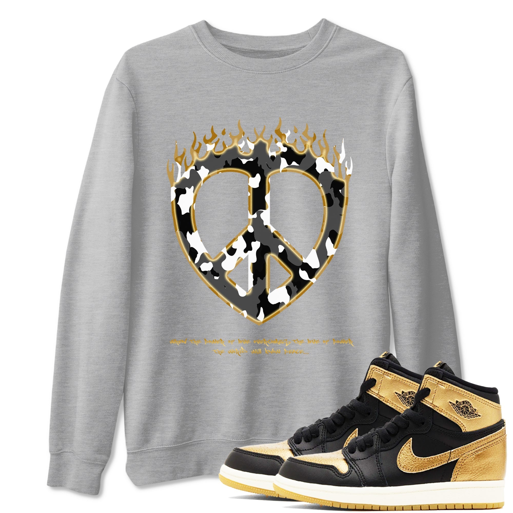 Love Peace snkmatch Tees - Air Jordan 1 Black Metallic Gold