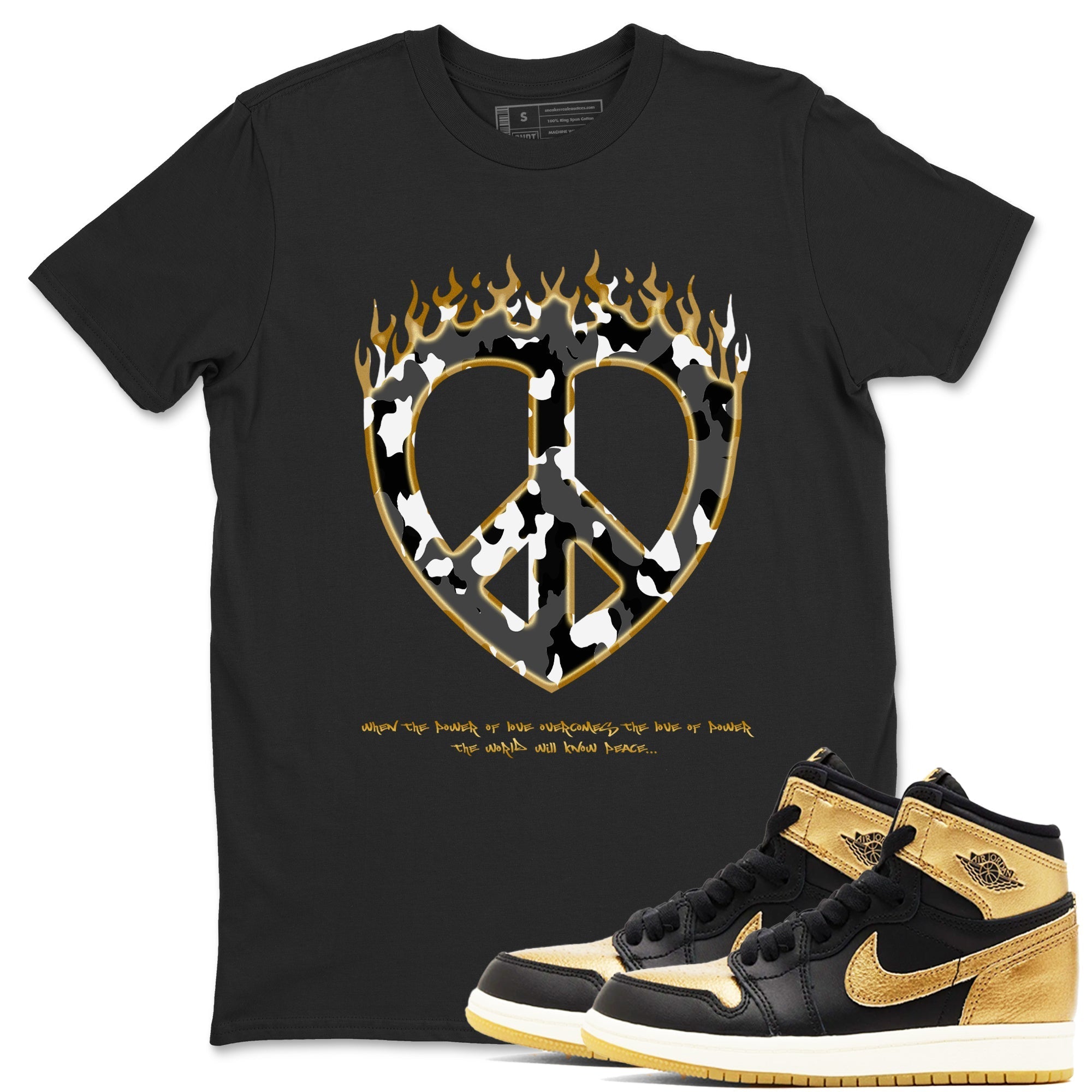 Love Peace snkmatch Tees - Air Jordan 1 Black Metallic Gold