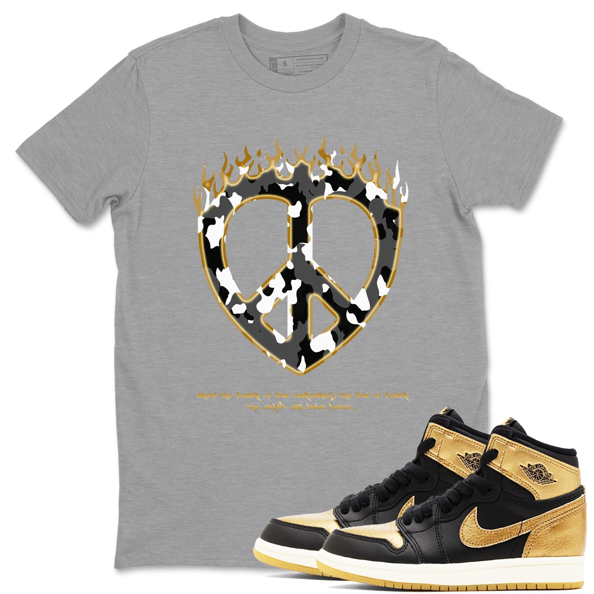 Love Peace snkmatch Tees - Air Jordan 1 Black Metallic Gold