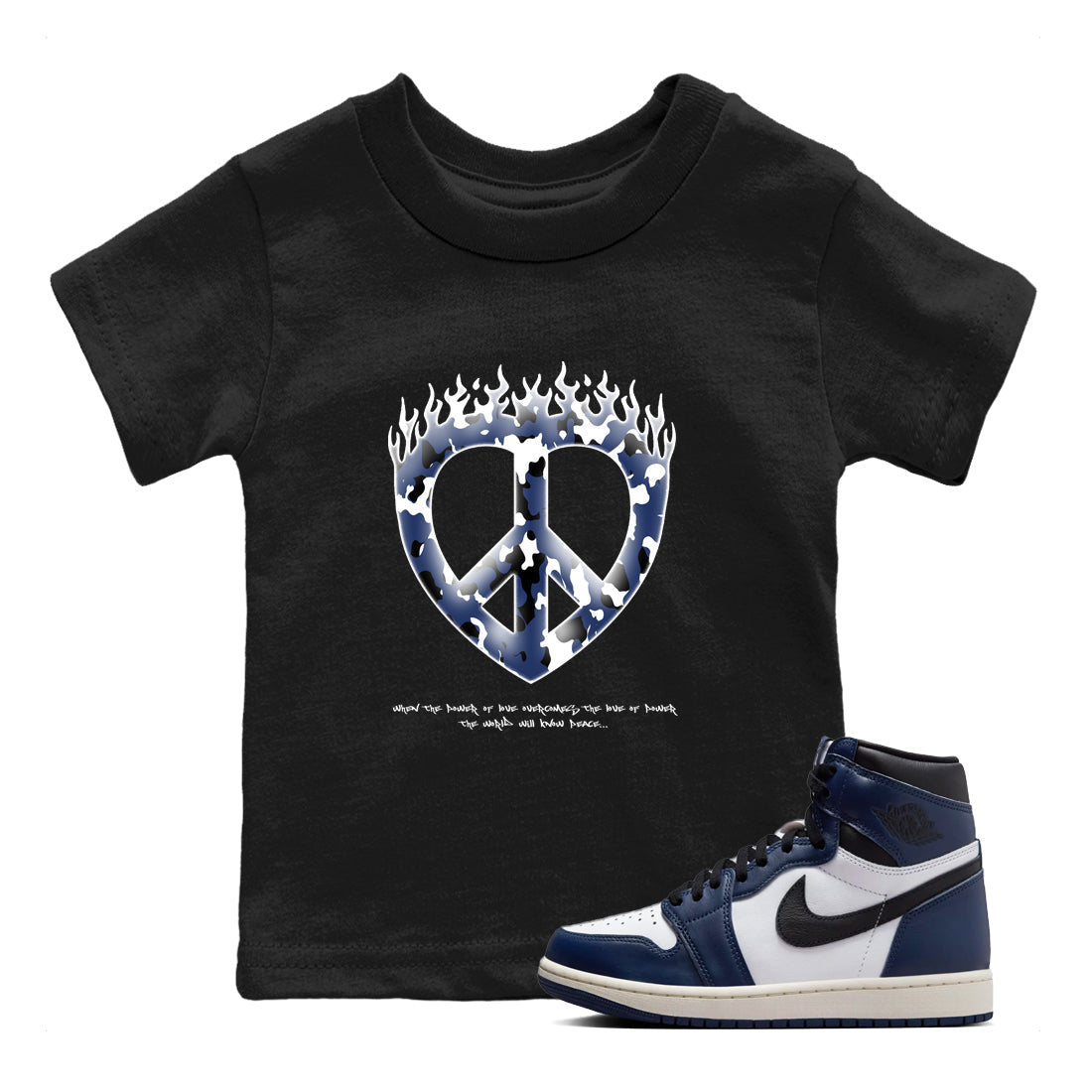 Love Peace snkmatch Tees Kids - Air Jordan 1 Midnight Navy