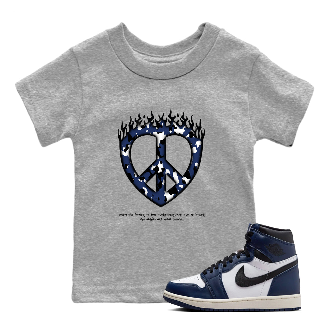Love Peace snkmatch Tees Kids - Air Jordan 1 Midnight Navy