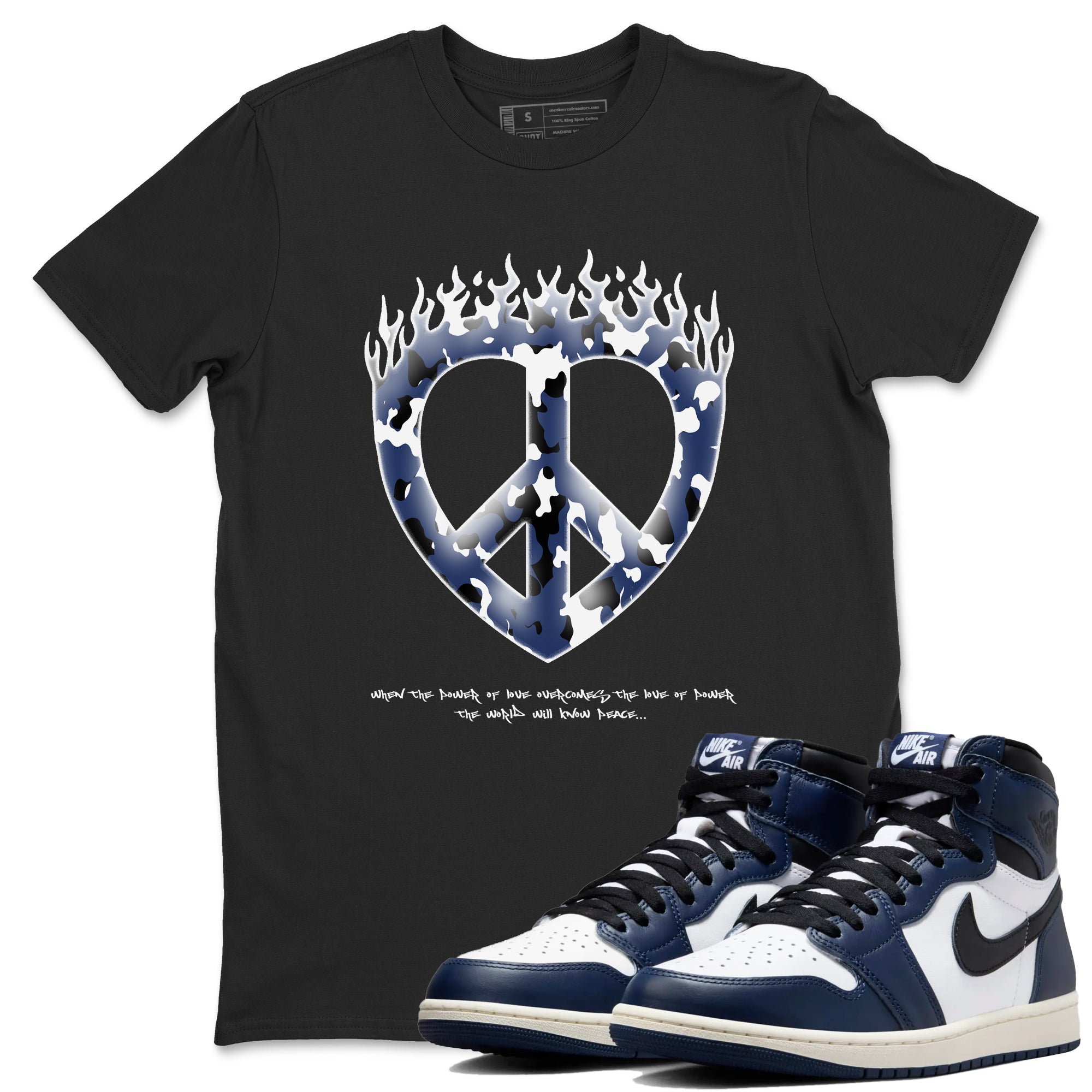 Love Peace snkmatch Tees - Air Jordan 1 Midnight Navy