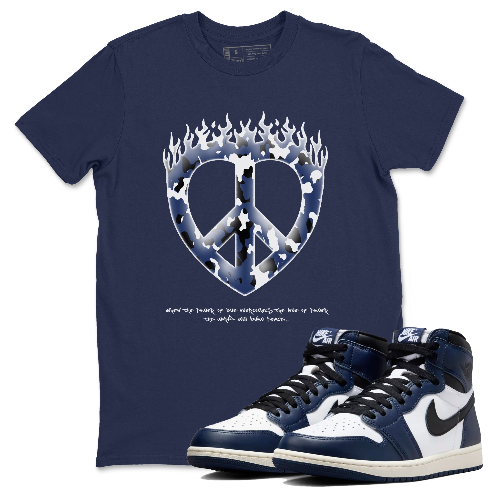 Love Peace snkmatch Tees - Air Jordan 1 Midnight Navy