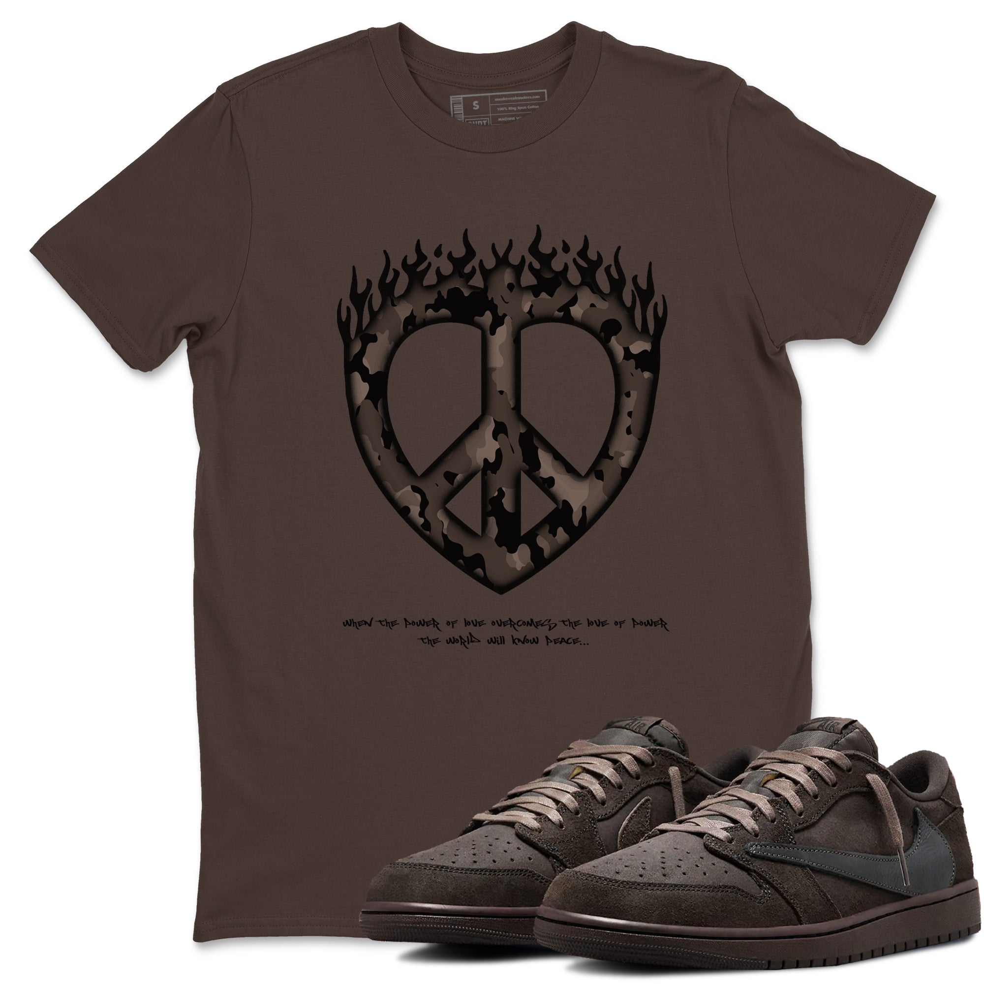 Love Peace snkmatch Tees - Air Jordan 1 Travis Scott Velvet Brown