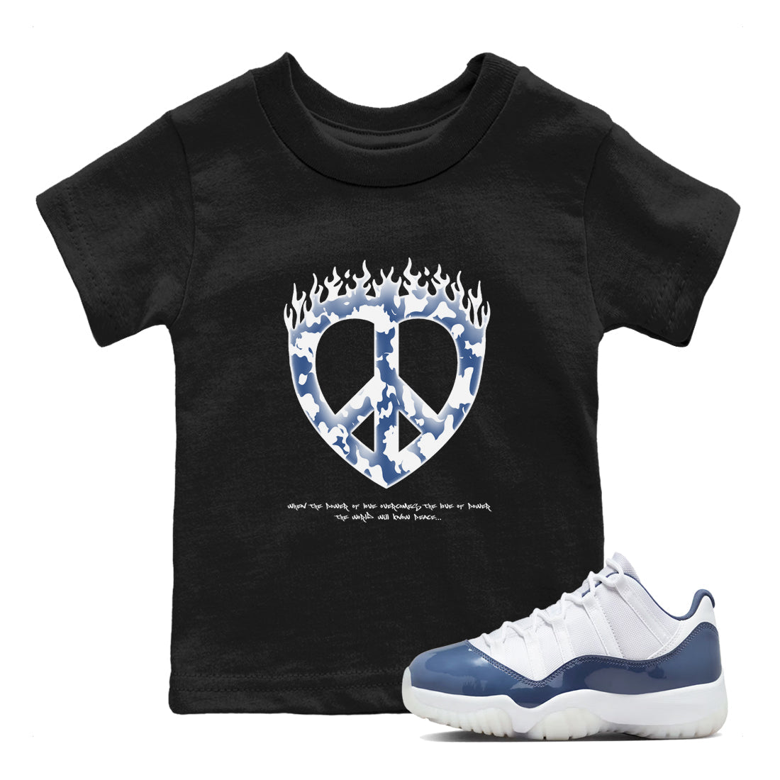 Love Peace snkmatch Tees Kids - Air Jordan 11 Diffused Blue