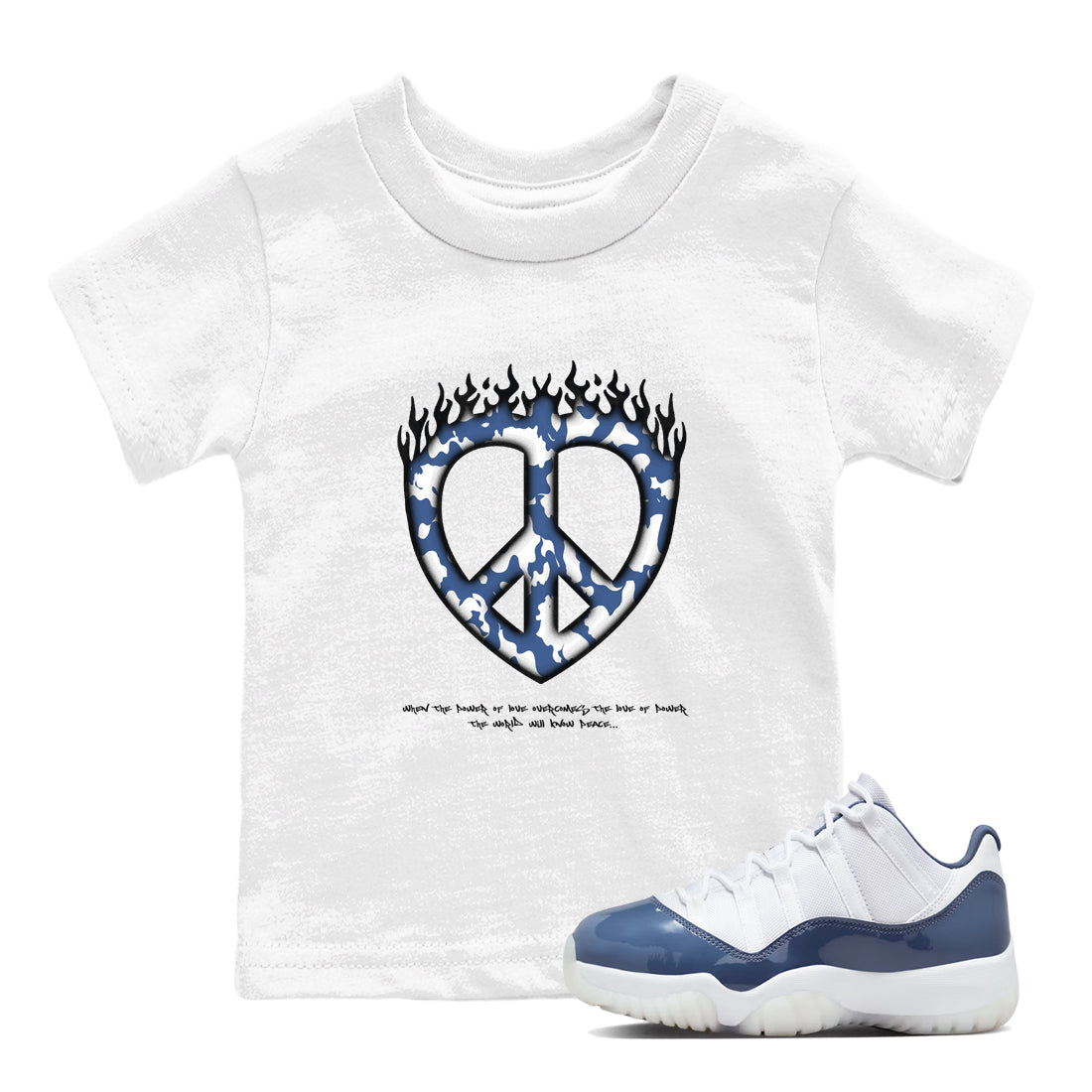 Love Peace snkmatch Tees Kids - Air Jordan 11 Diffused Blue