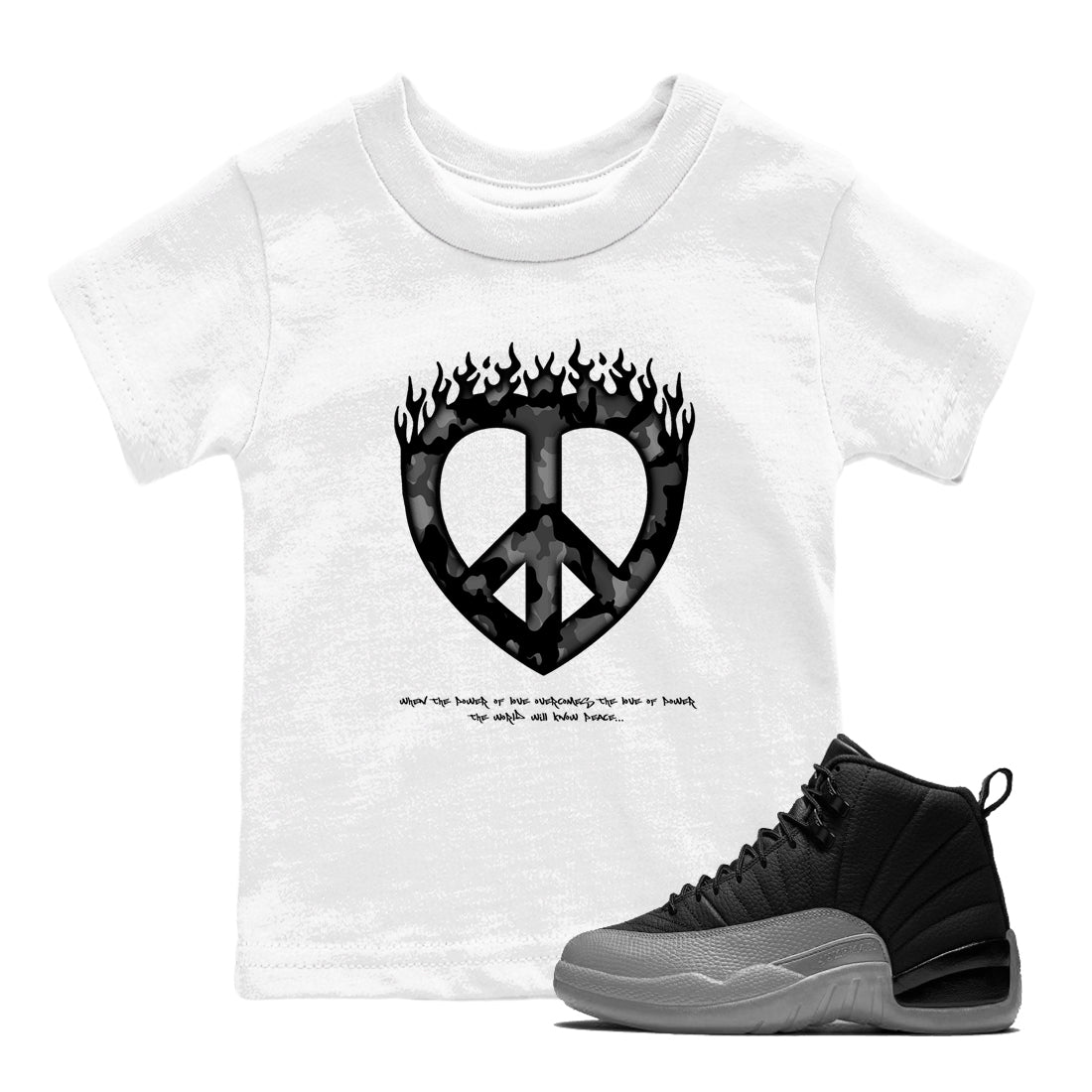 Love Peace snkmatch Tees Kids - Air Jordan 12 Black Wolf Grey