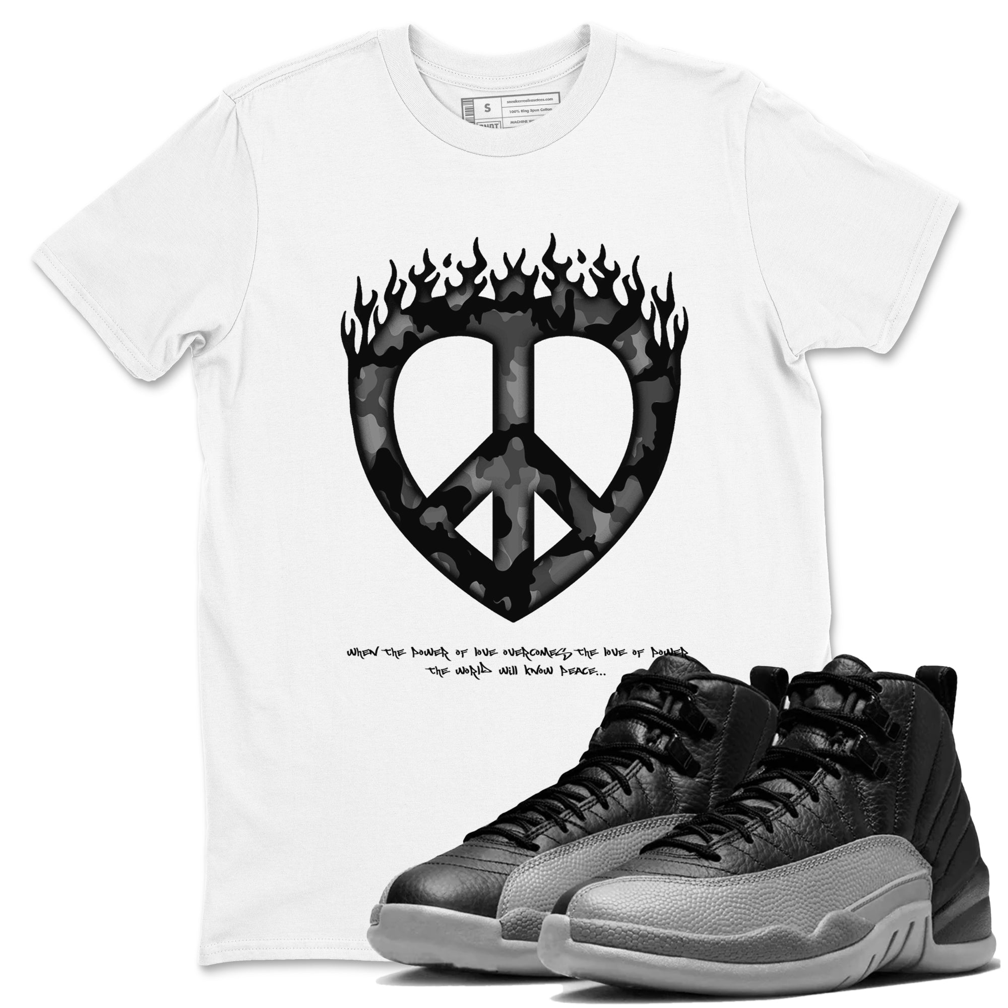 Love Peace snkmatch Tees - Air Jordan 12 Black Wolf Grey