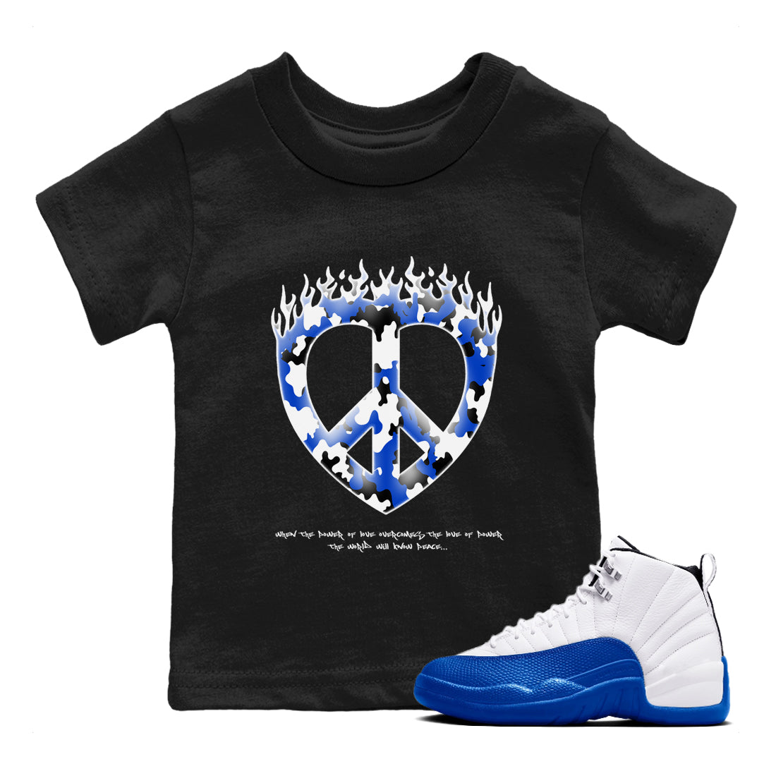 Love Peace snkmatch Tees Kids - Air Jordan 12 Blueberry