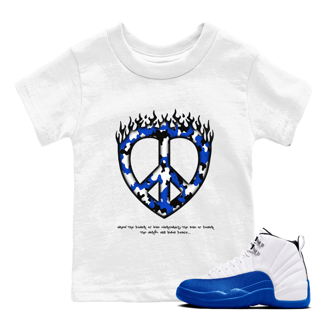 Love Peace snkmatch Tees Kids - Air Jordan 12 Blueberry