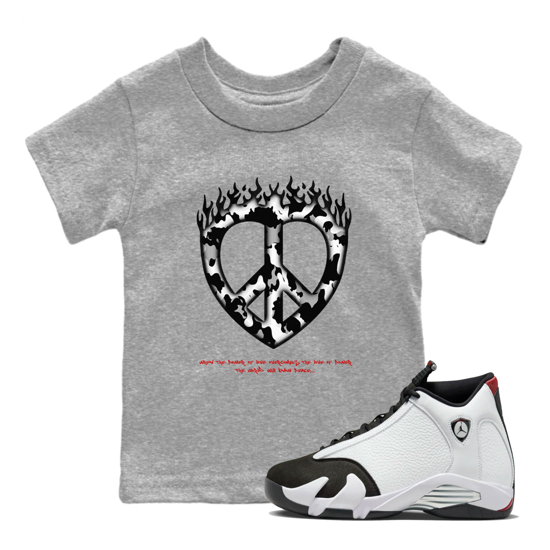 Love Peace snkmatch Tees Kids - Air Jordan 14 Black Toe