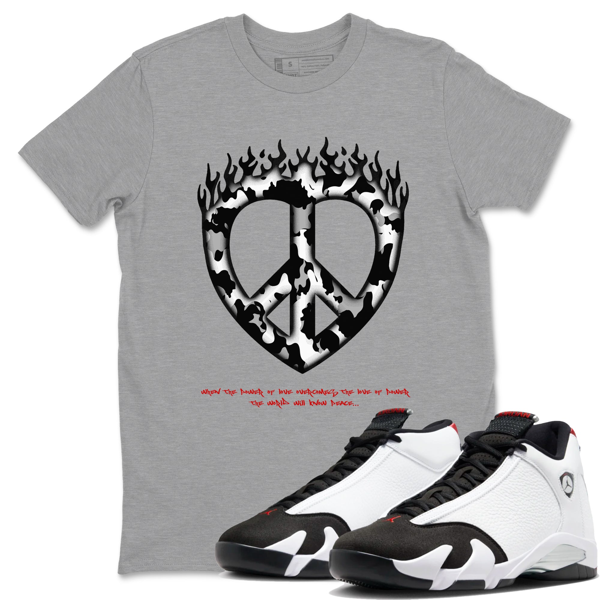 Love Peace snkmatch Tees - Air Jordan 14 Black Toe