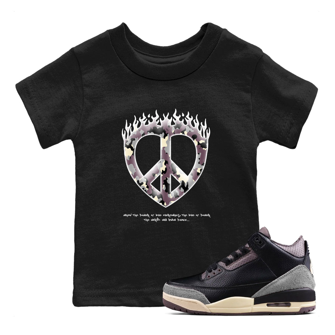 Love Peace snkmatch Tees Kids - Air Jordan 3 A Ma Maniere x Black