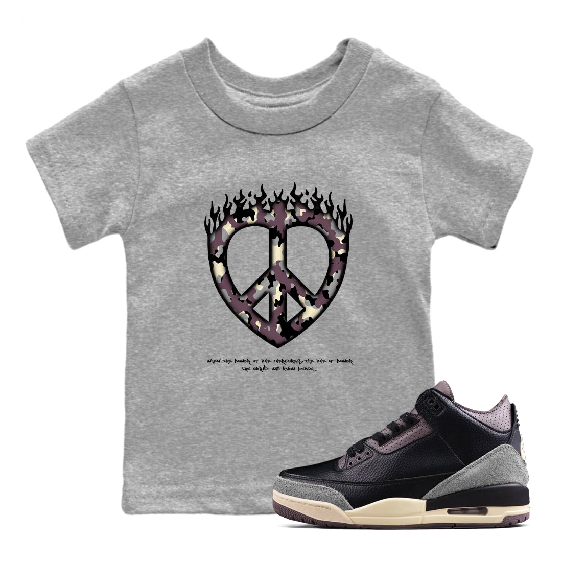 Love Peace snkmatch Tees Kids - Air Jordan 3 A Ma Maniere x Black