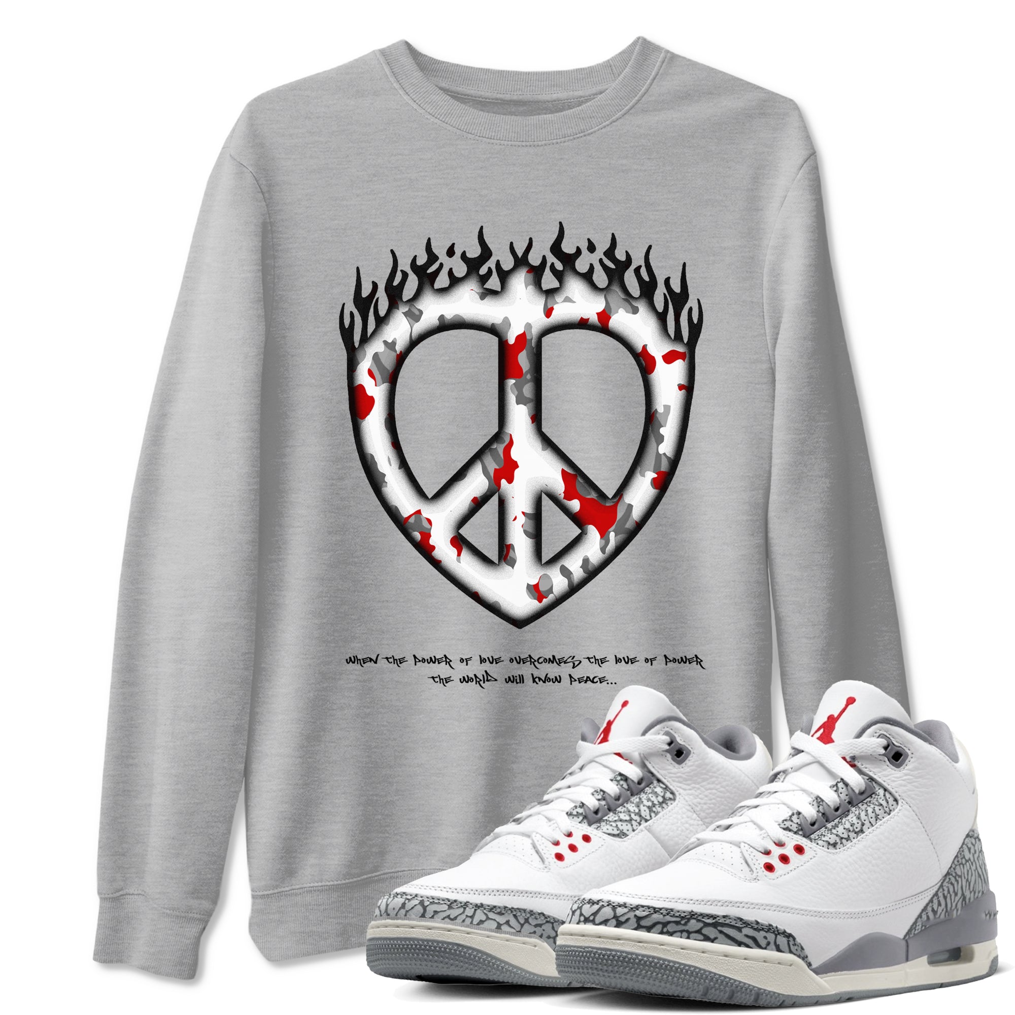 Love Peace snkmatch Tees - Air Jordan 3 Cement Grey
