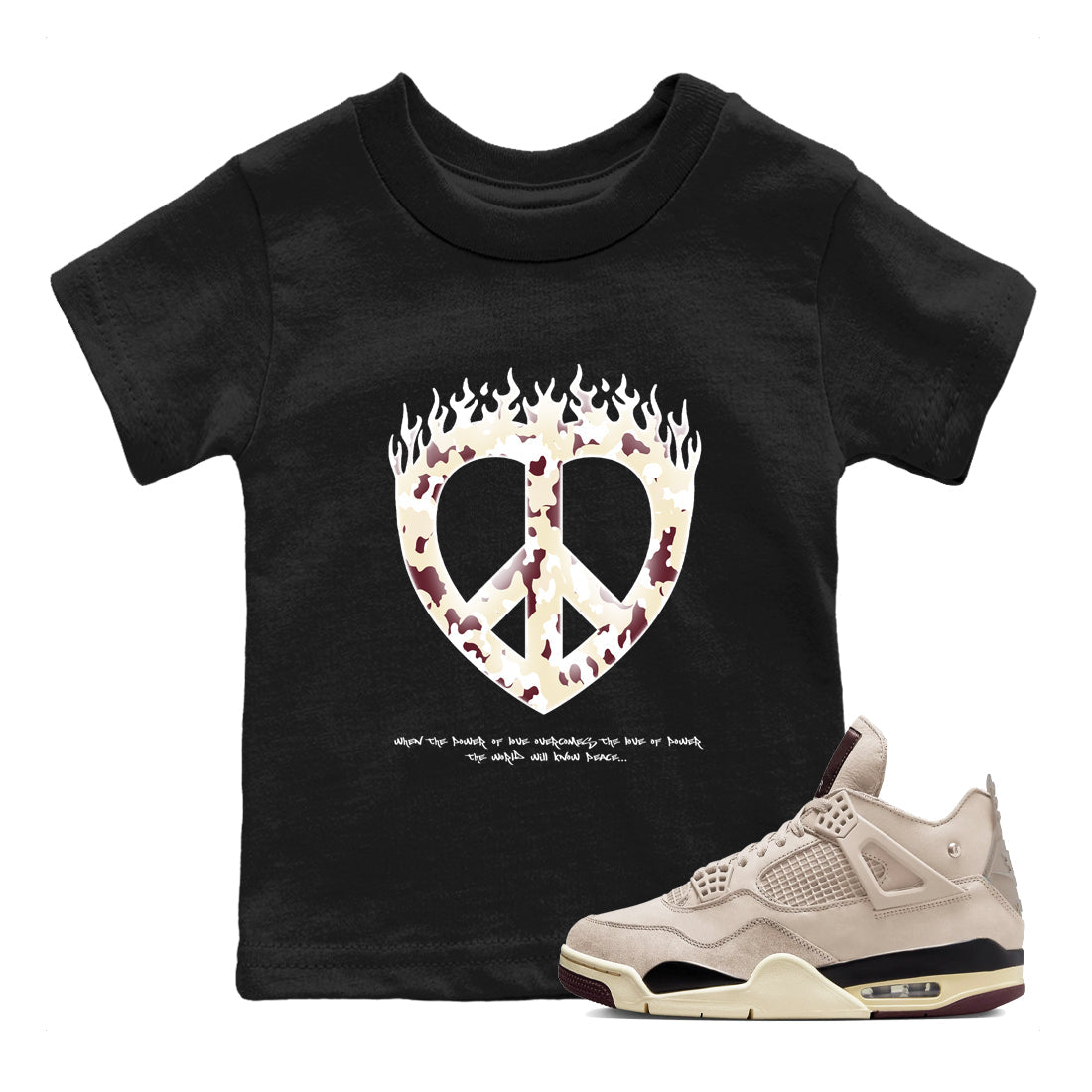 Love Peace snkmatch Tees Kids - Air Jordan 4 A Ma Maniere x Fossil Stone