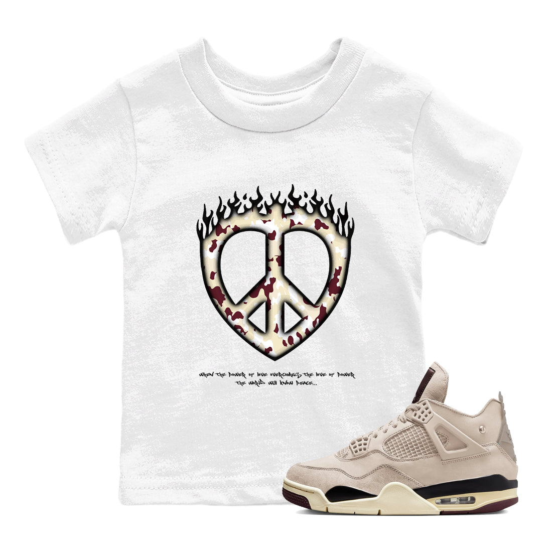 Love Peace snkmatch Tees Kids - Air Jordan 4 A Ma Maniere x Fossil Stone