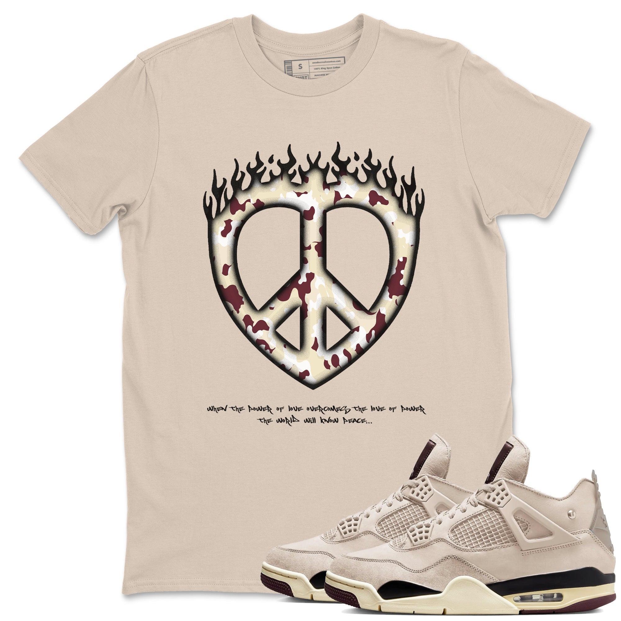 Love Peace snkmatch Tees - Air Jordan 4 A Ma Maniere x Fossil Stone