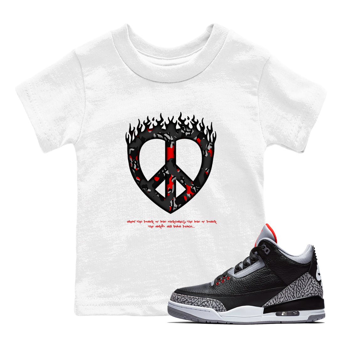 Love Peace snkmatch Tees Kids - Air Jordan 3 Black Cement