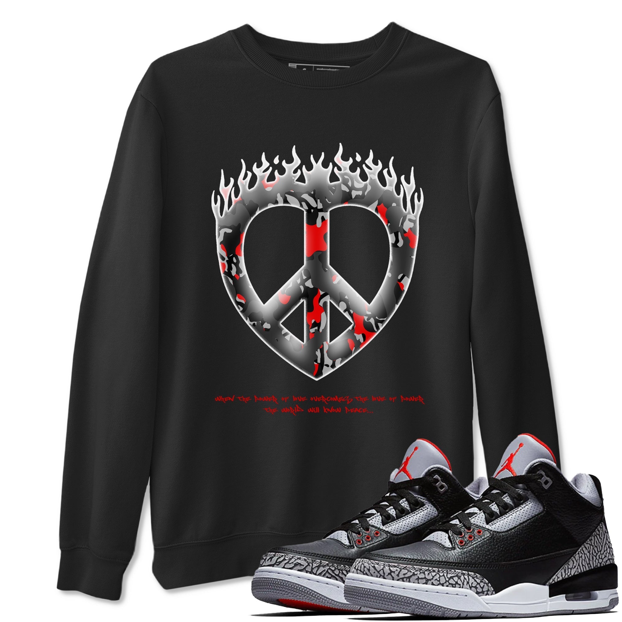 Love Peace snkmatch Tees - Air Jordan 3 Black Cement