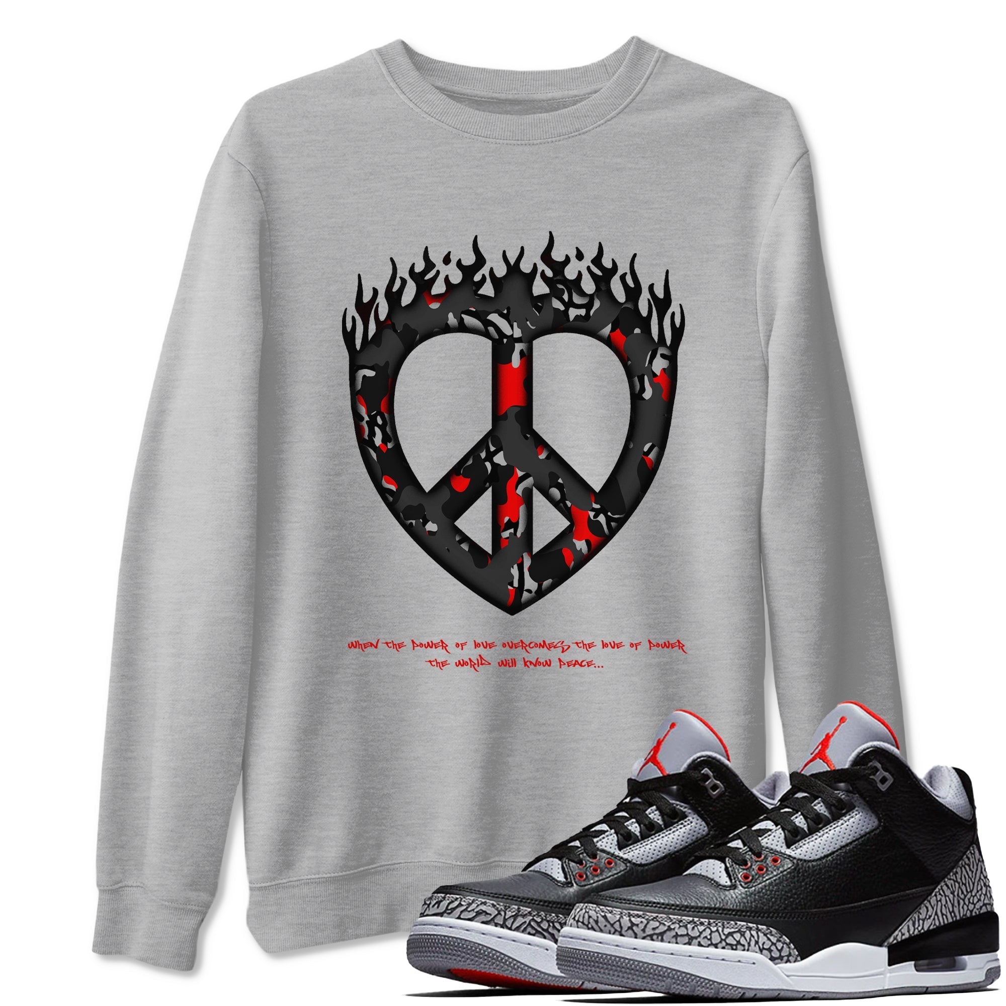 Love Peace snkmatch Tees - Air Jordan 3 Black Cement
