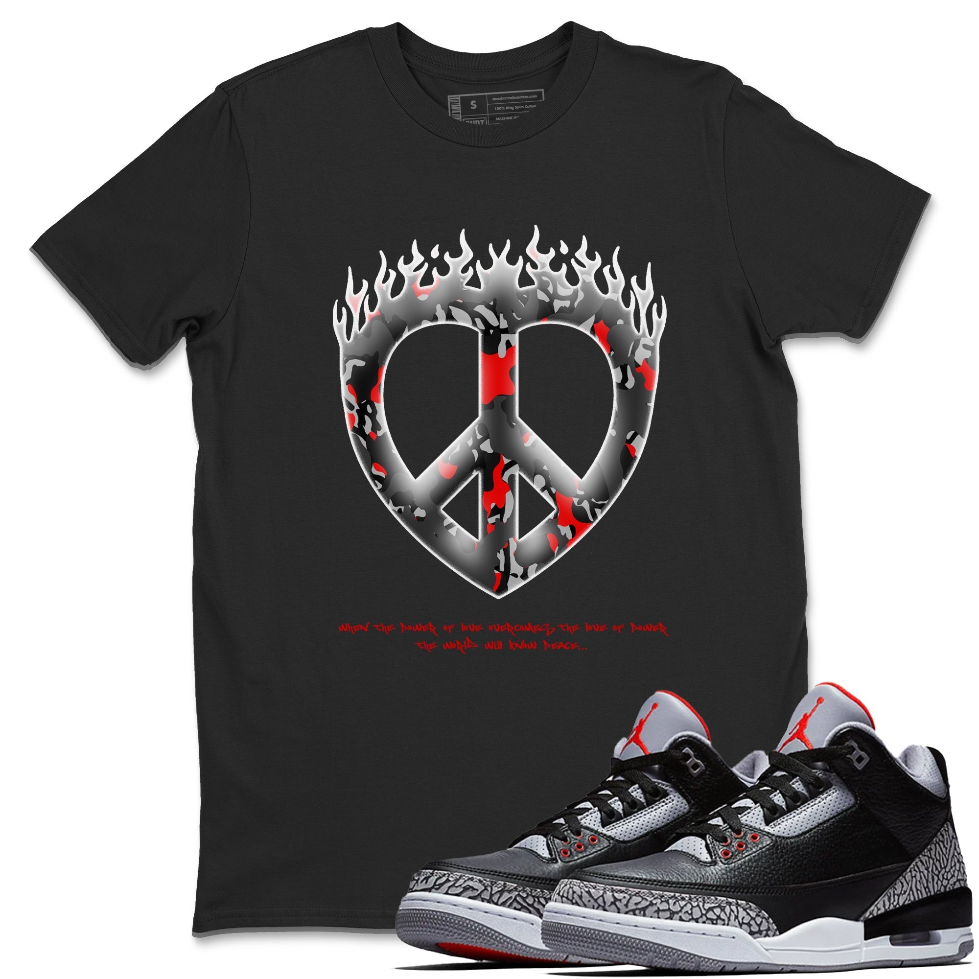 Love Peace snkmatch Tees - Air Jordan 3 Black Cement