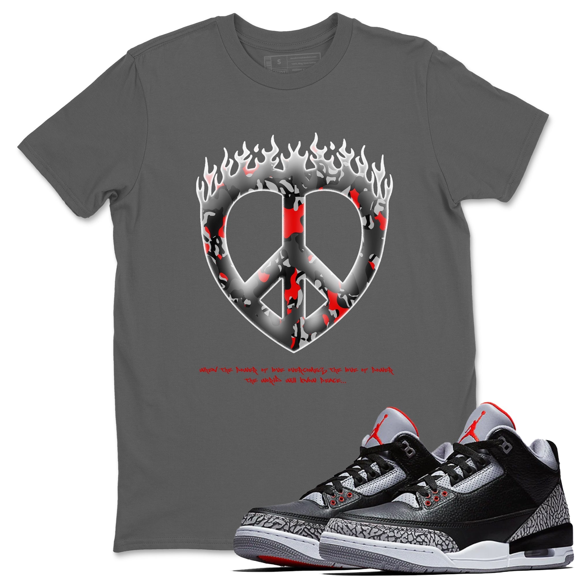 Love Peace snkmatch Tees - Air Jordan 3 Black Cement