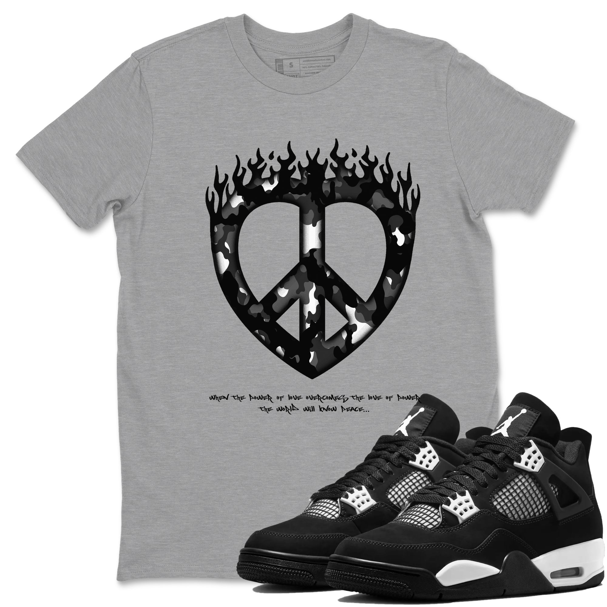 Love Peace snkmatch Tees - Air Jordan 4 White Thunder