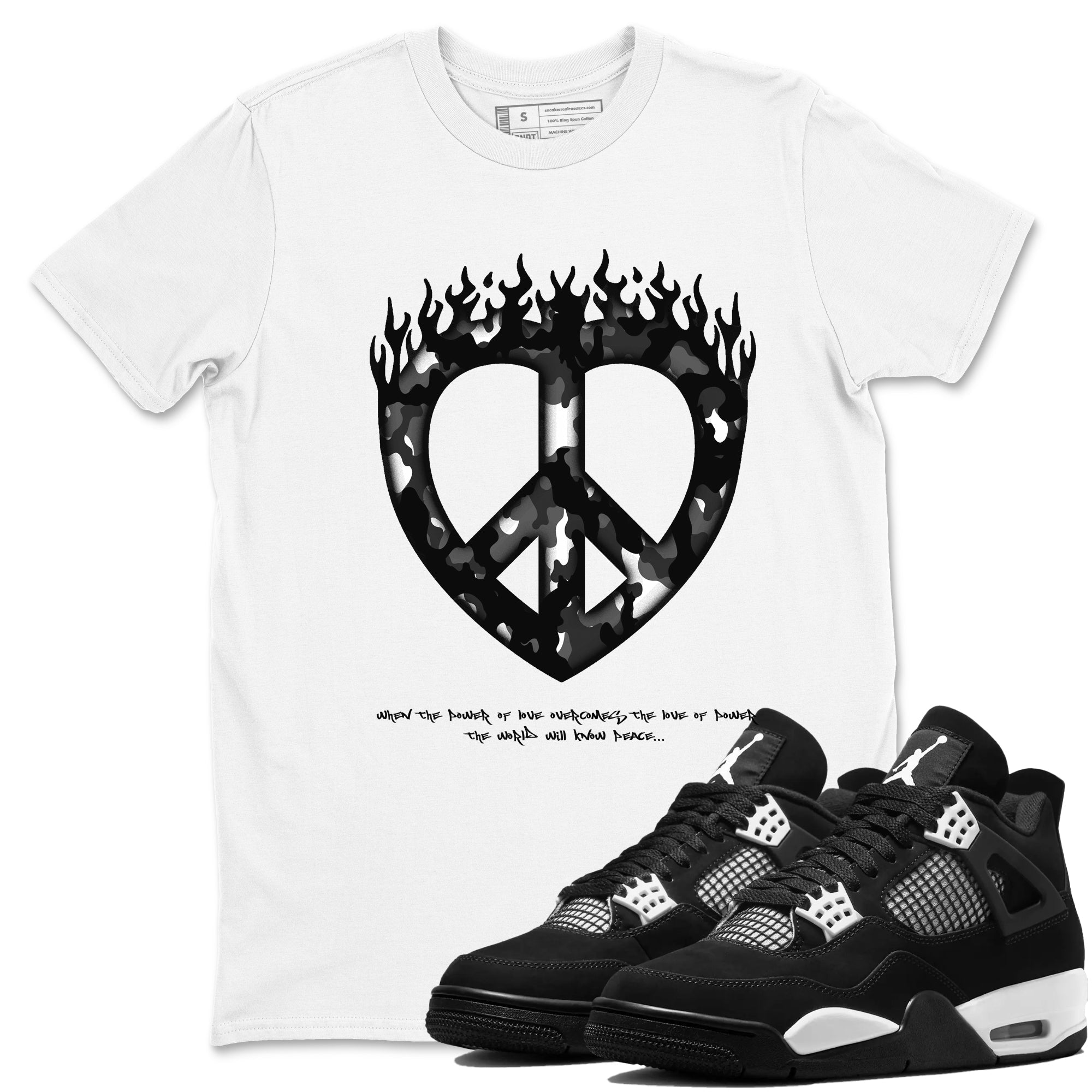 Love Peace snkmatch Tees - Air Jordan 4 White Thunder
