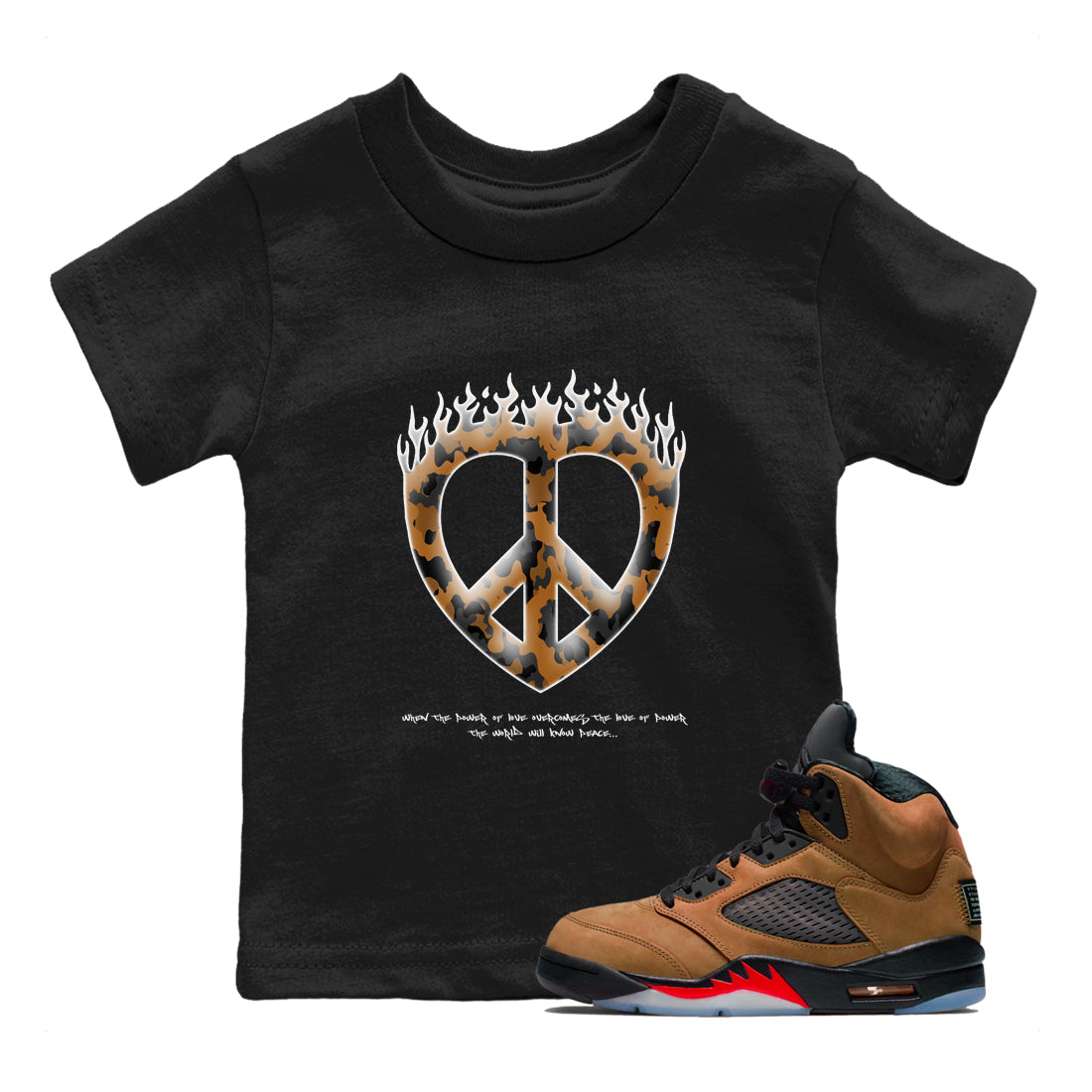 Love Peace snkmatch Tees Kids - Air Jordan 5 Archaeo Brown